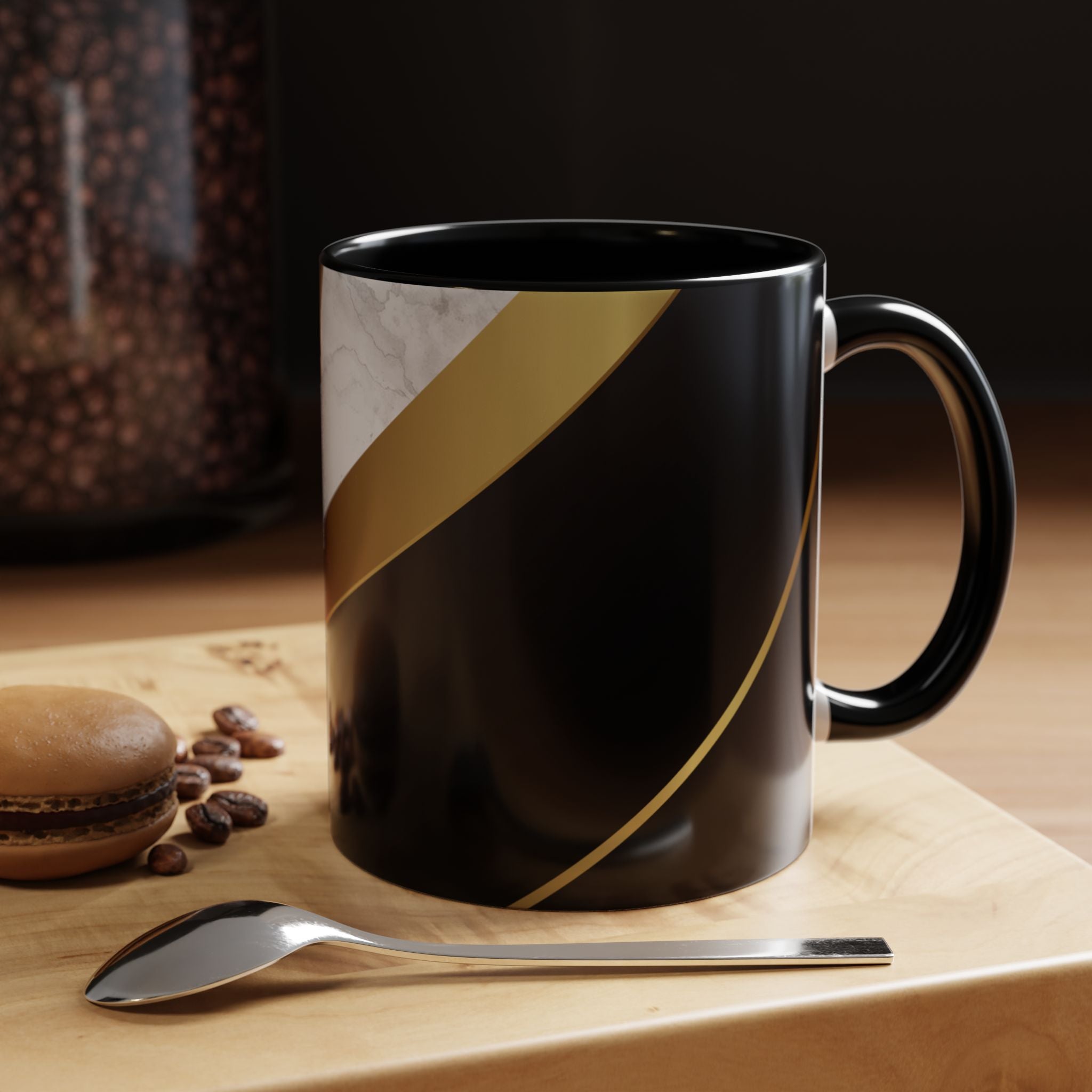 Black Marble Accent Coffee Mug — Gold Ribbon Elegance (11/15oz)