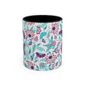 Floral Accent Coffee Mug – Teal & Magenta Patterned Ceramic Mug (11/15oz)