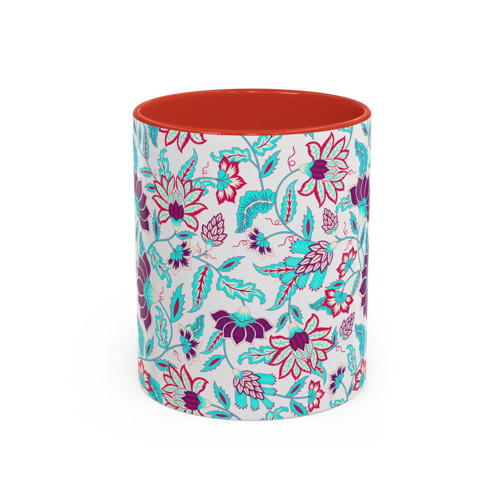 Floral Accent Coffee Mug – Teal & Magenta Patterned Ceramic Mug (11/15oz)