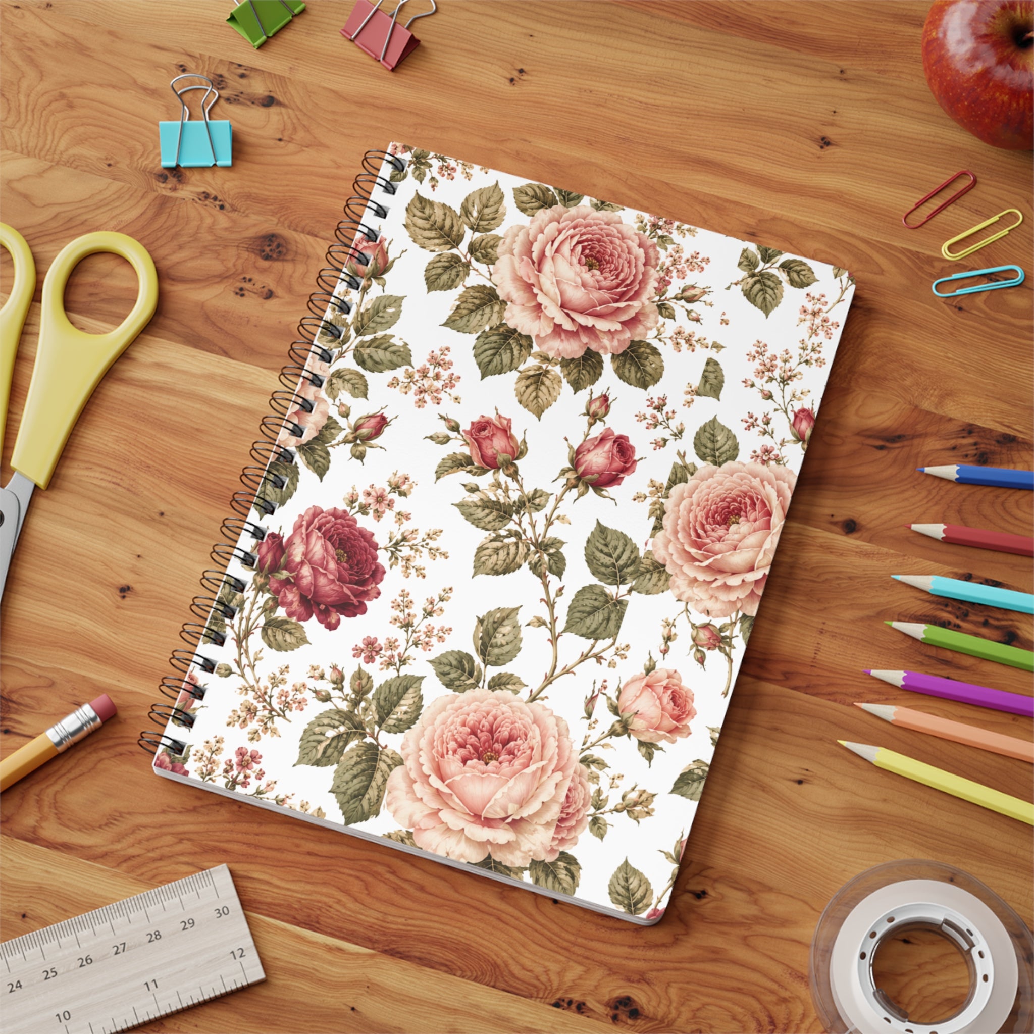 A5 Vintage Rose Spiral Notebook — Floral Wirobound Softcover Journal