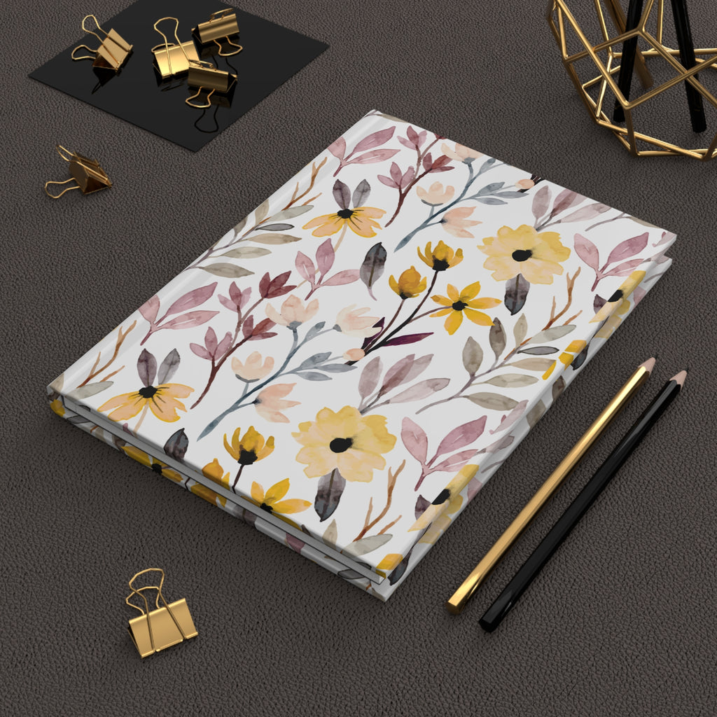 Floral Watercolor Hardcover Journal – Yellow & Blush Botanical Notebook