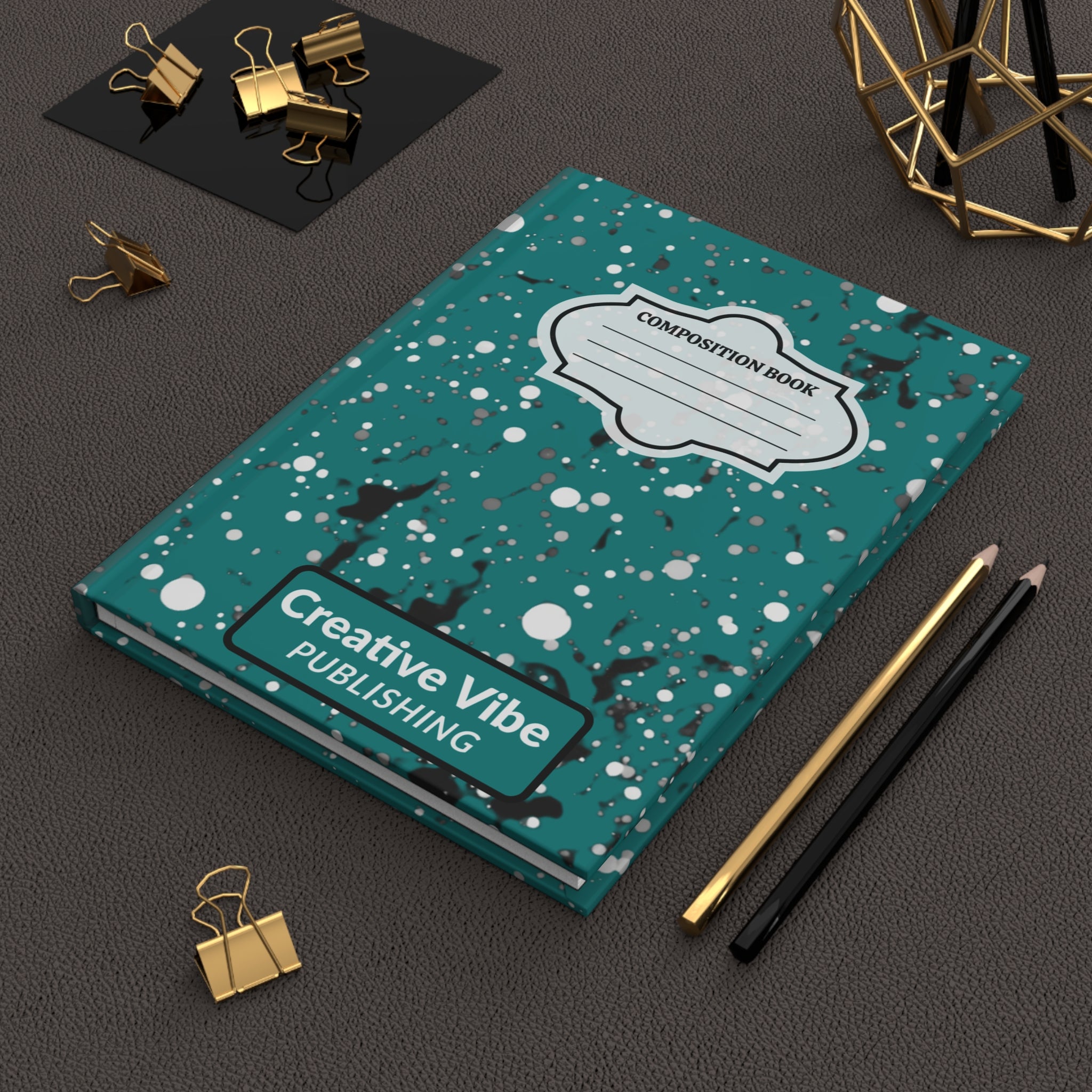 Teal Speckled Composition Hardcover Journal — "Creative Vibe Publishing"