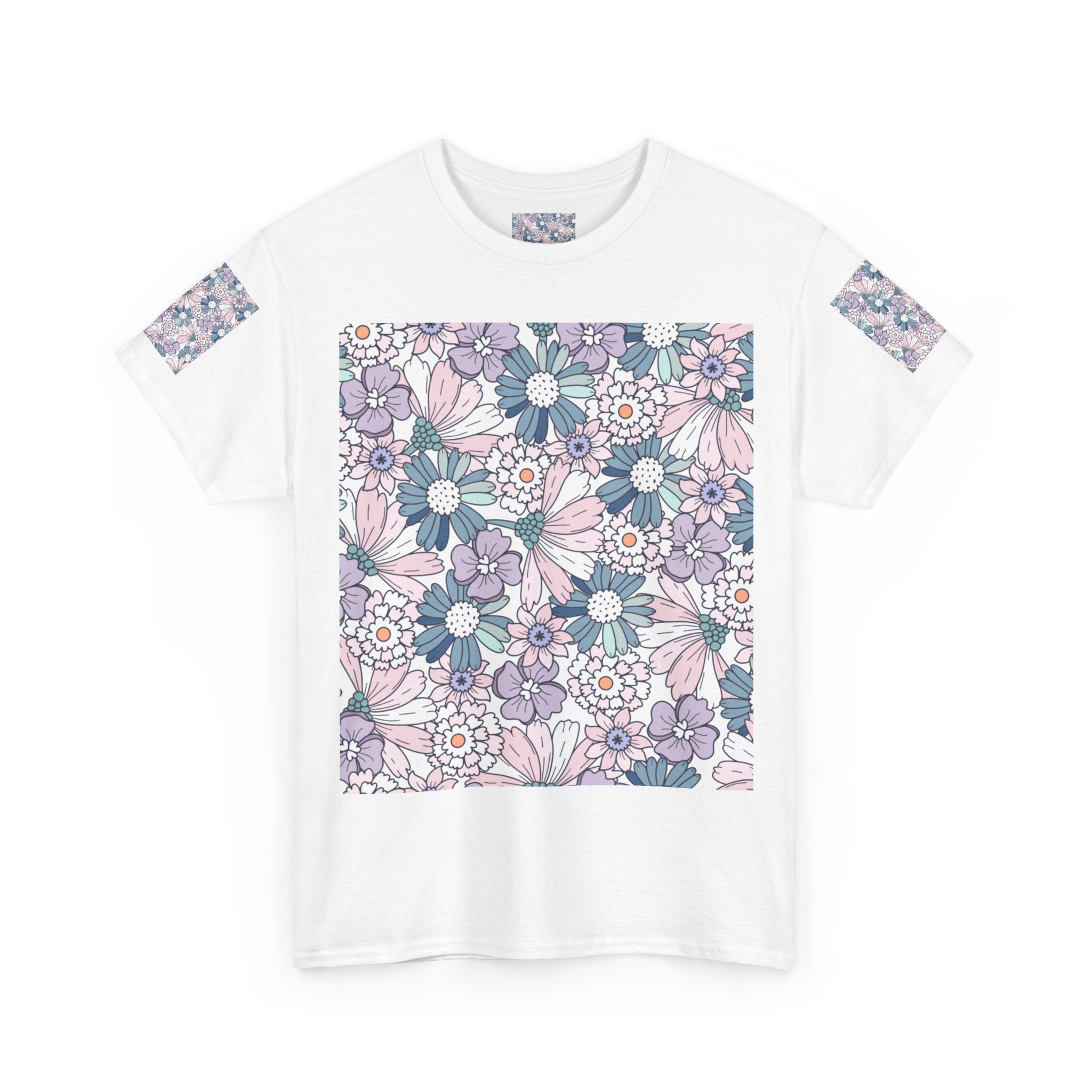 Floral Pattern T-Shirt — Pastel Daisy Square Print Tee