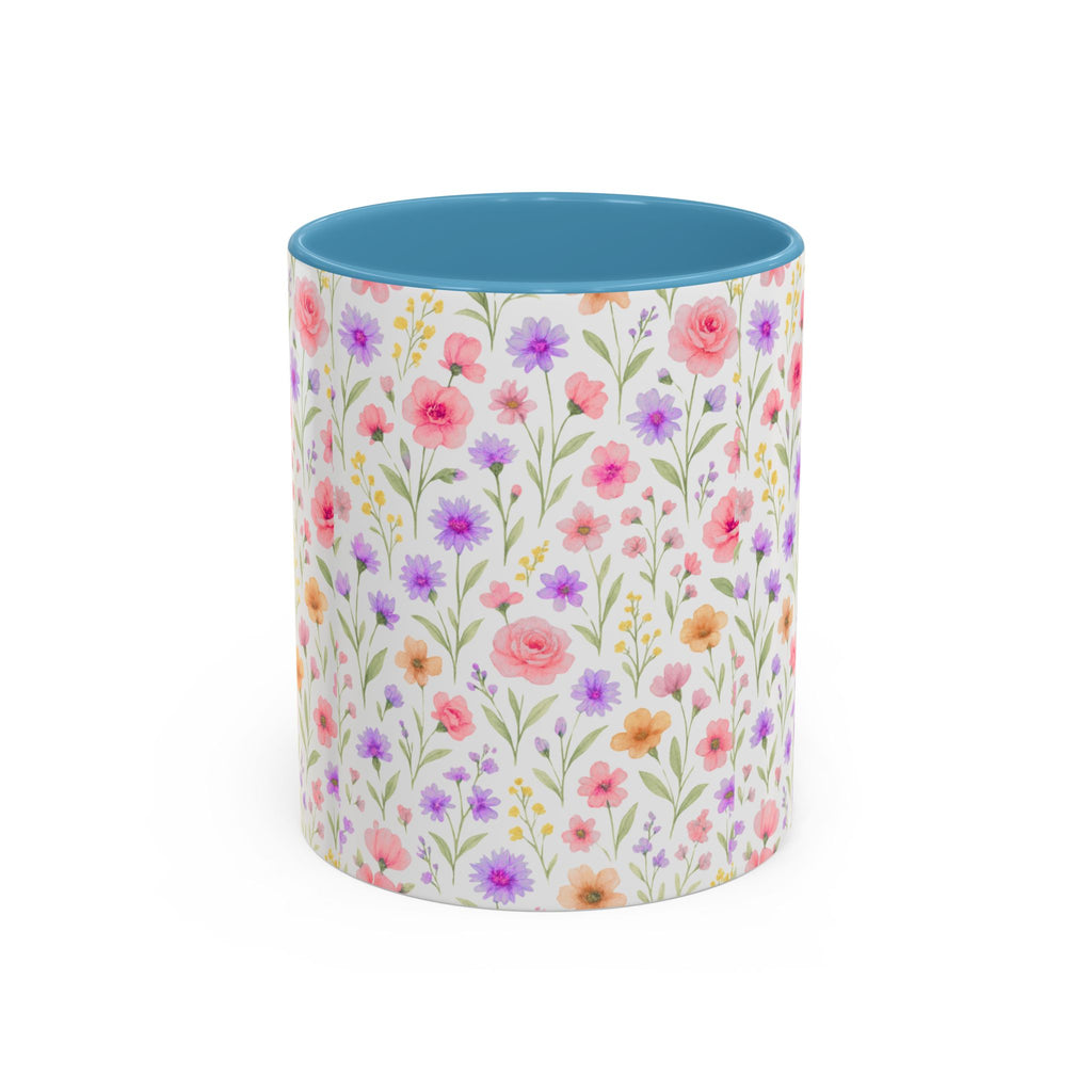 Floral Watercolor Accent Coffee Mug — Pastel Wildflower Pattern (11/15 oz)