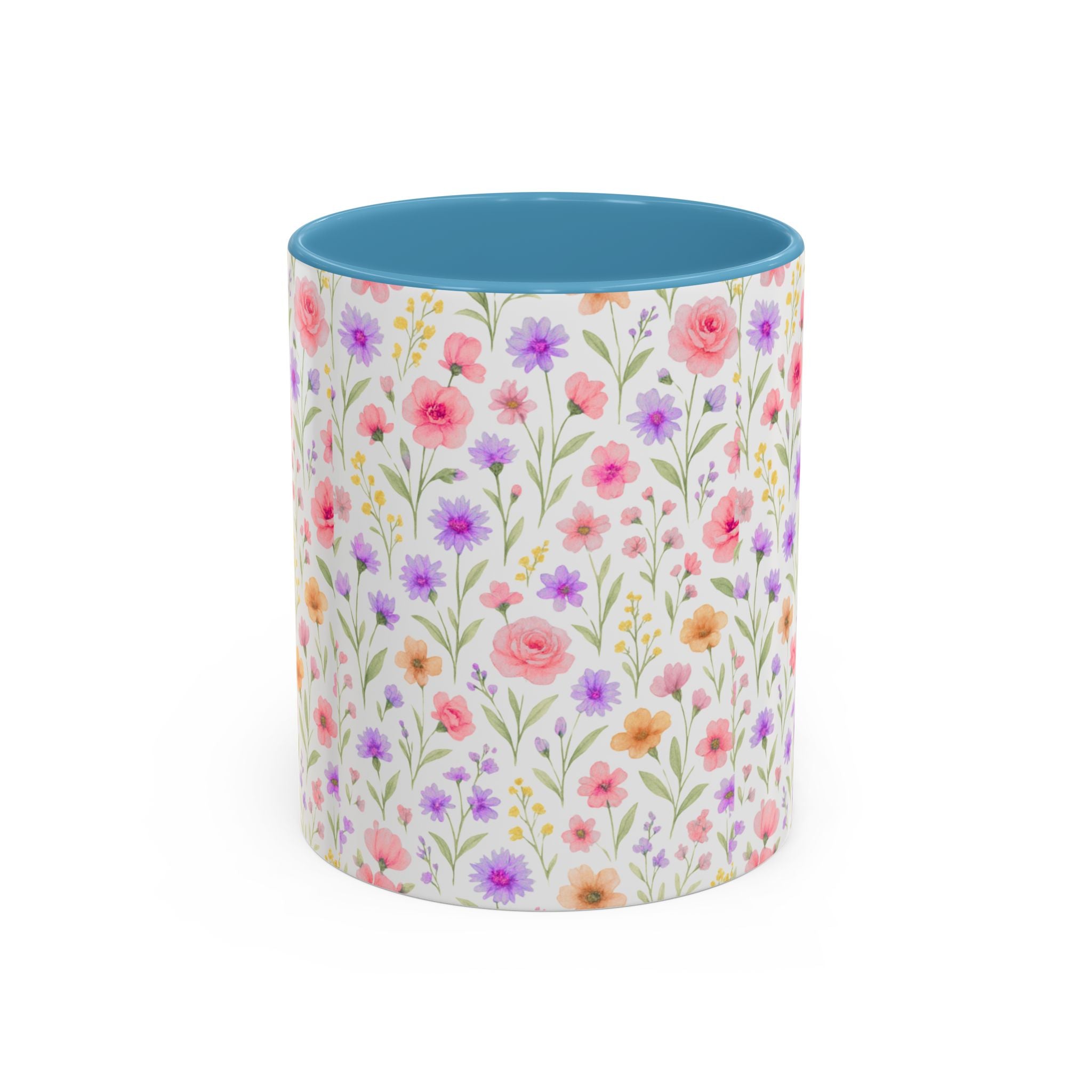 Floral Watercolor Accent Coffee Mug — Pastel Wildflower Pattern (11/15 oz)