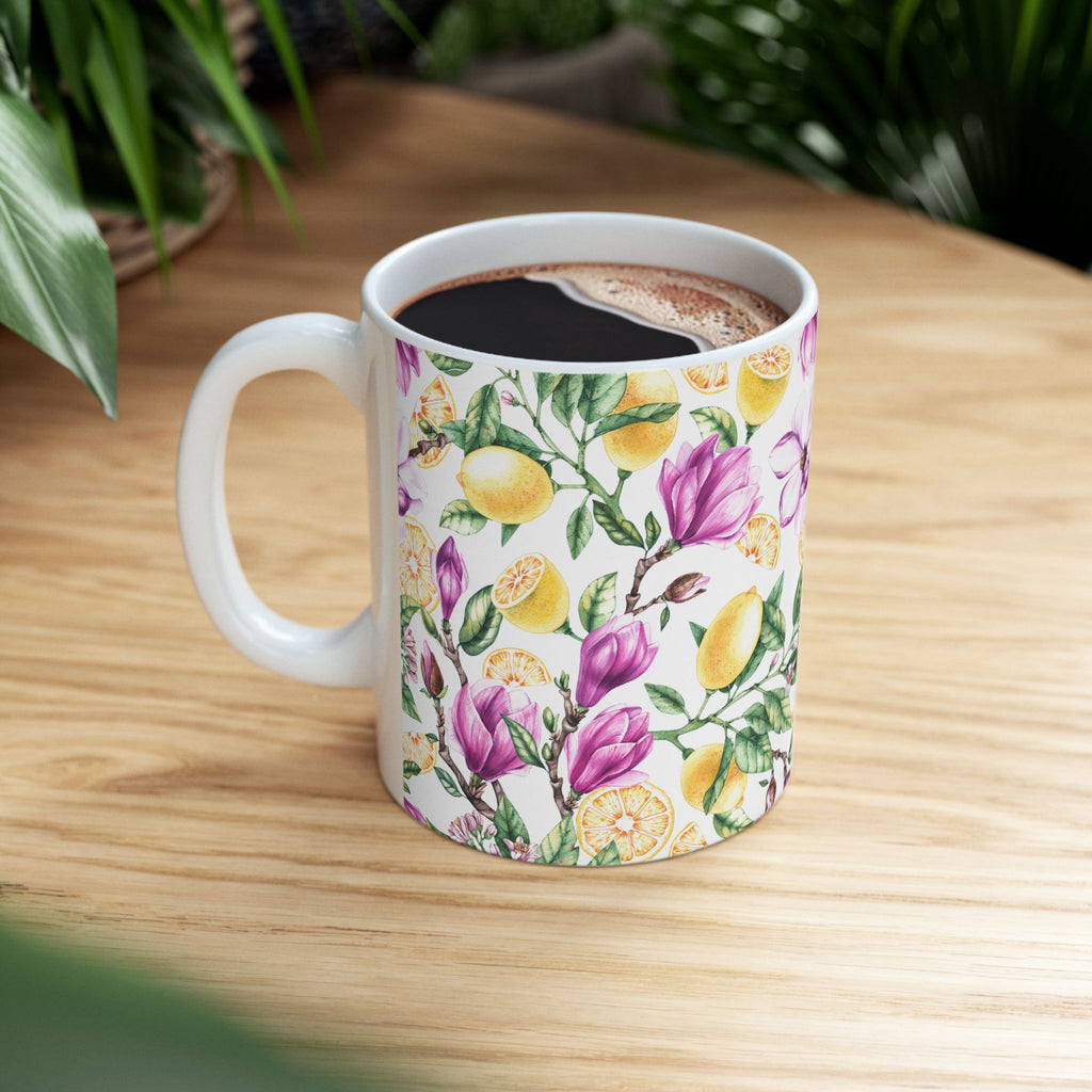 Lemon & Magnolia Floral Ceramic Mug (11oz, 15oz)
