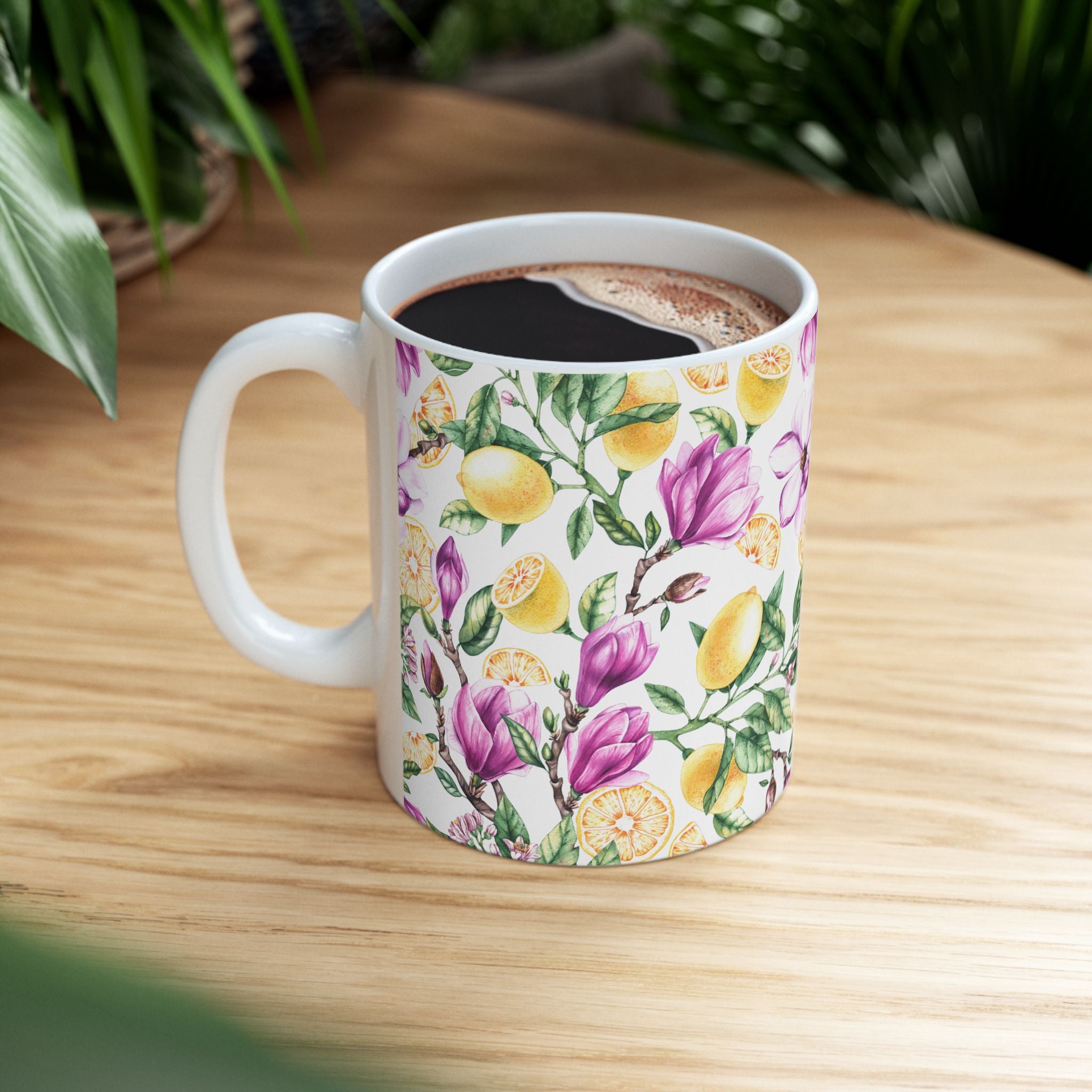 Lemon & Magnolia Floral Ceramic Mug (11oz, 15oz)