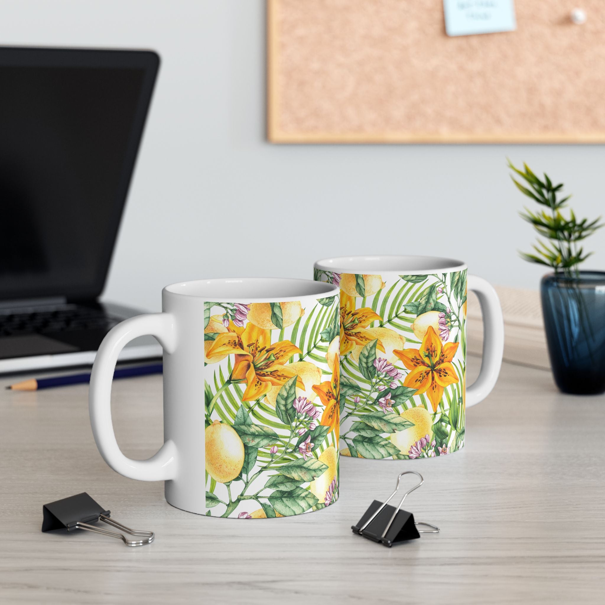 Citrus Lily Ceramic Mug — Tropical Floral Coffee Cup (11oz & 15oz)