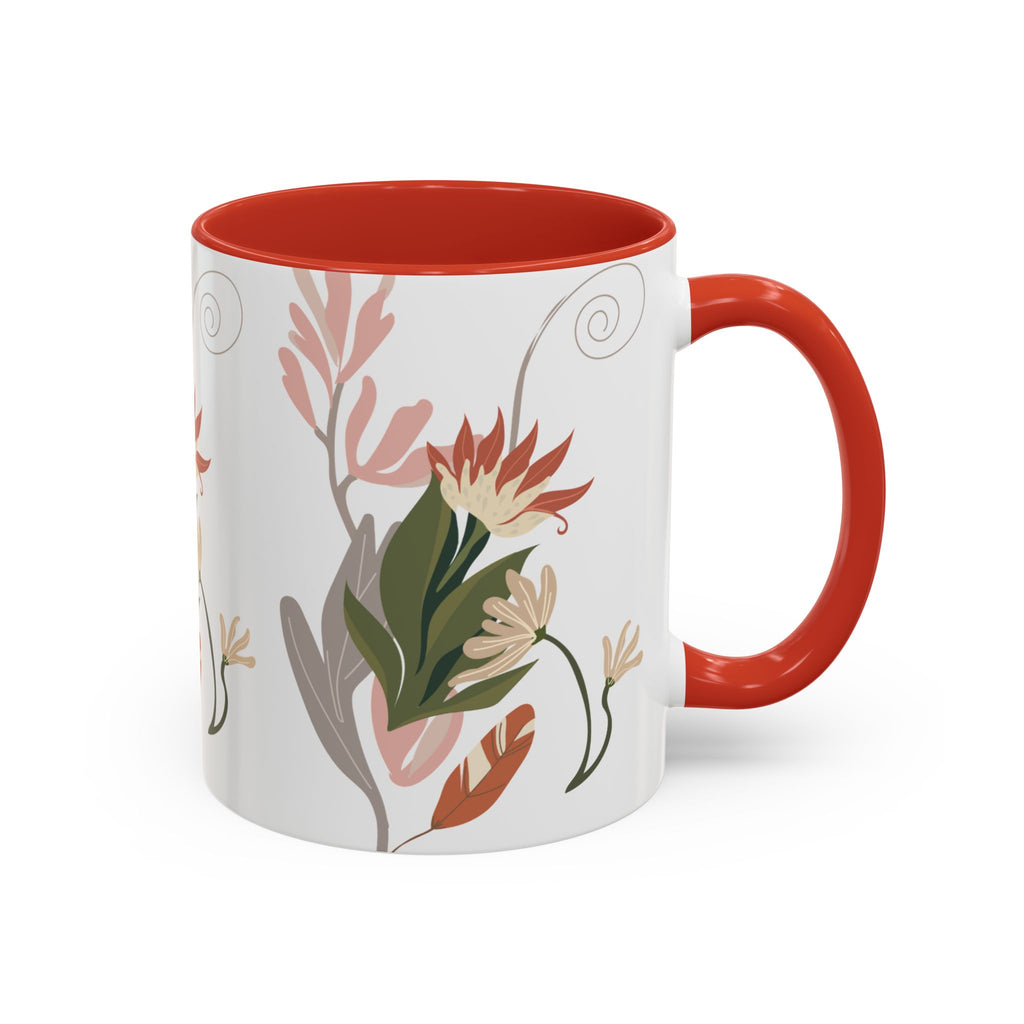 Floral Accent Coffee Mug – Botanical Pink & Green Pattern (11/15oz)