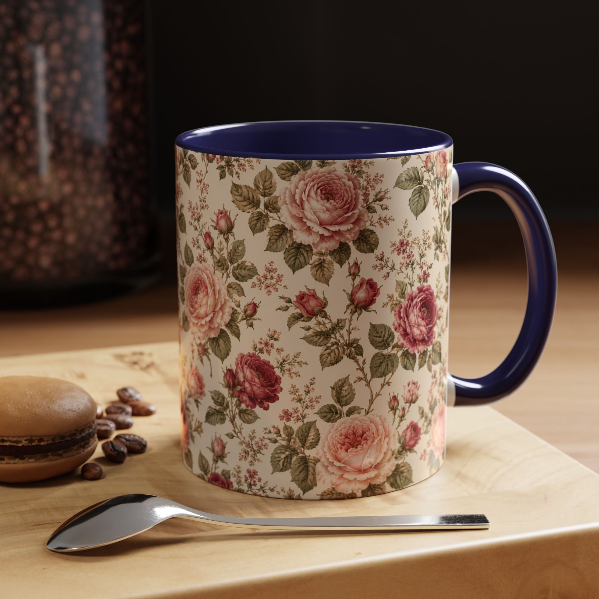 Vintage Rose Accent Coffee Mug – Floral 11/15oz Ceramic Cup