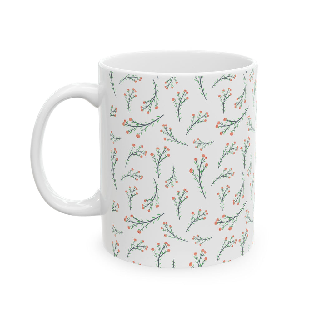 Botanical Sprig Ceramic Mug — Delicate Floral Pattern Coffee Cup (11oz, 15oz)