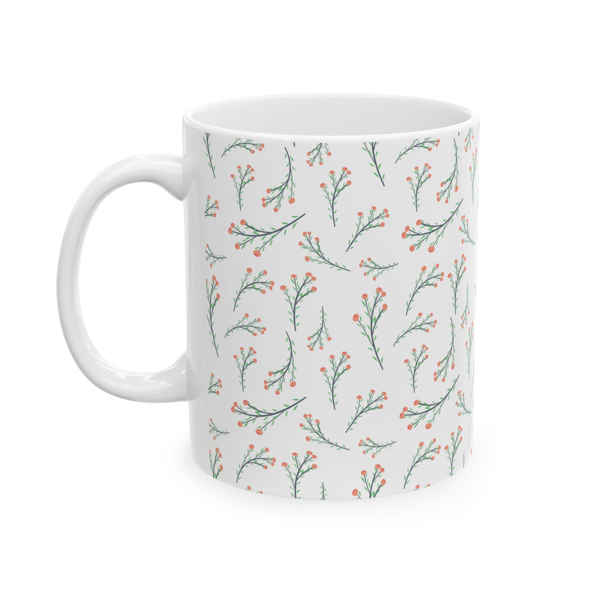 Botanical Sprig Ceramic Mug — Delicate Floral Pattern Coffee Cup (11oz, 15oz)