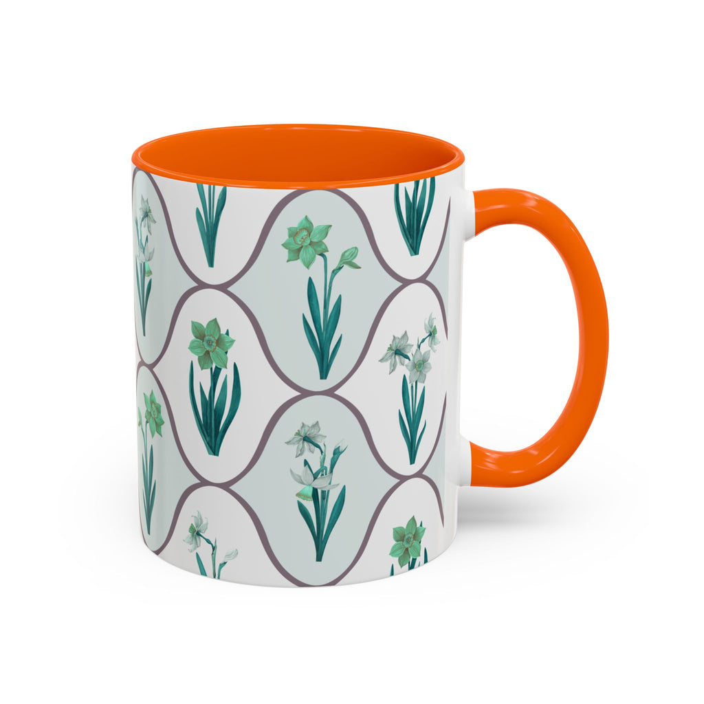 Floral Tile Accent Coffee Mug — Green Botanical Pattern (11/15 oz)
