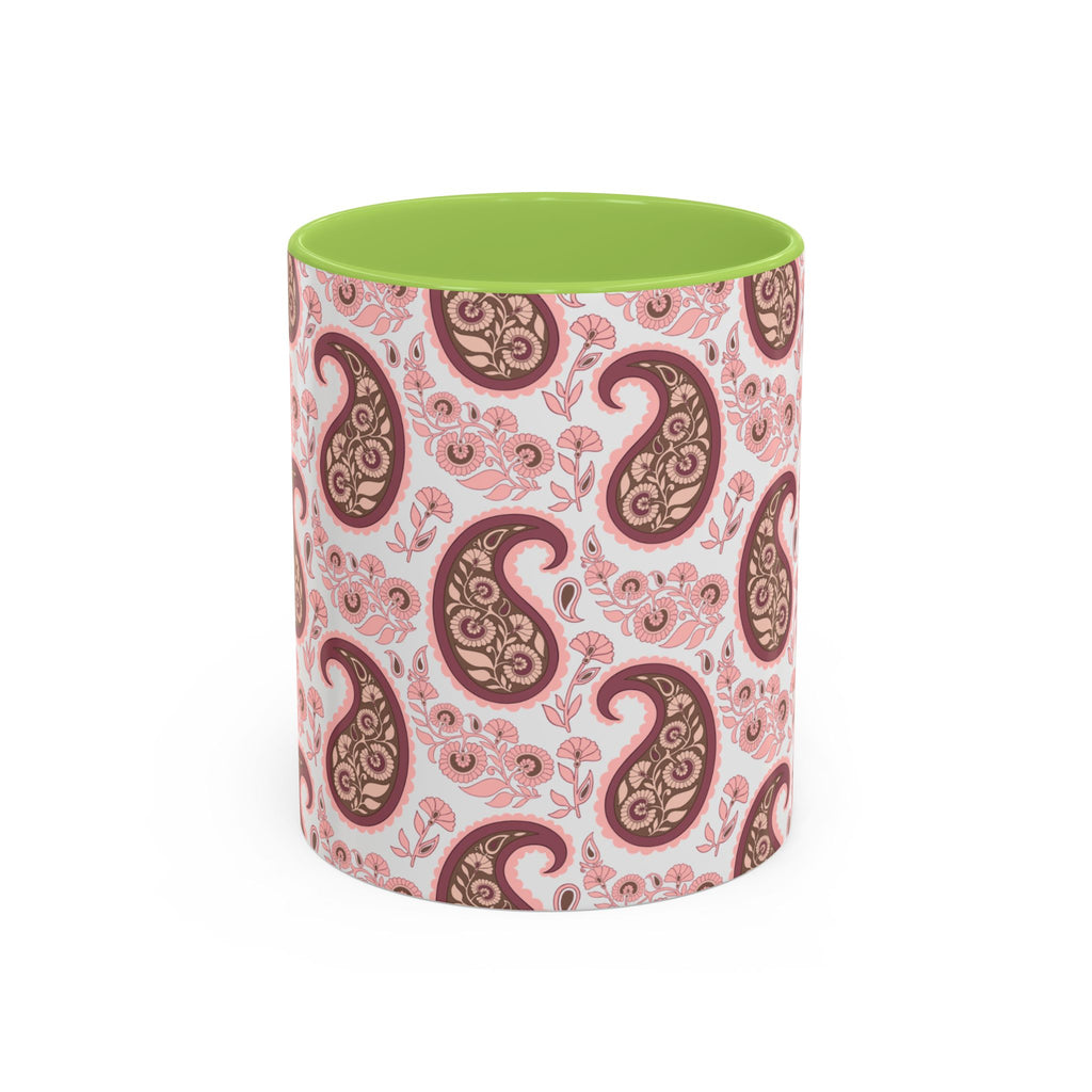 Pink Paisley Accent Coffee Mug — Decorative Floral Pattern 11/15oz