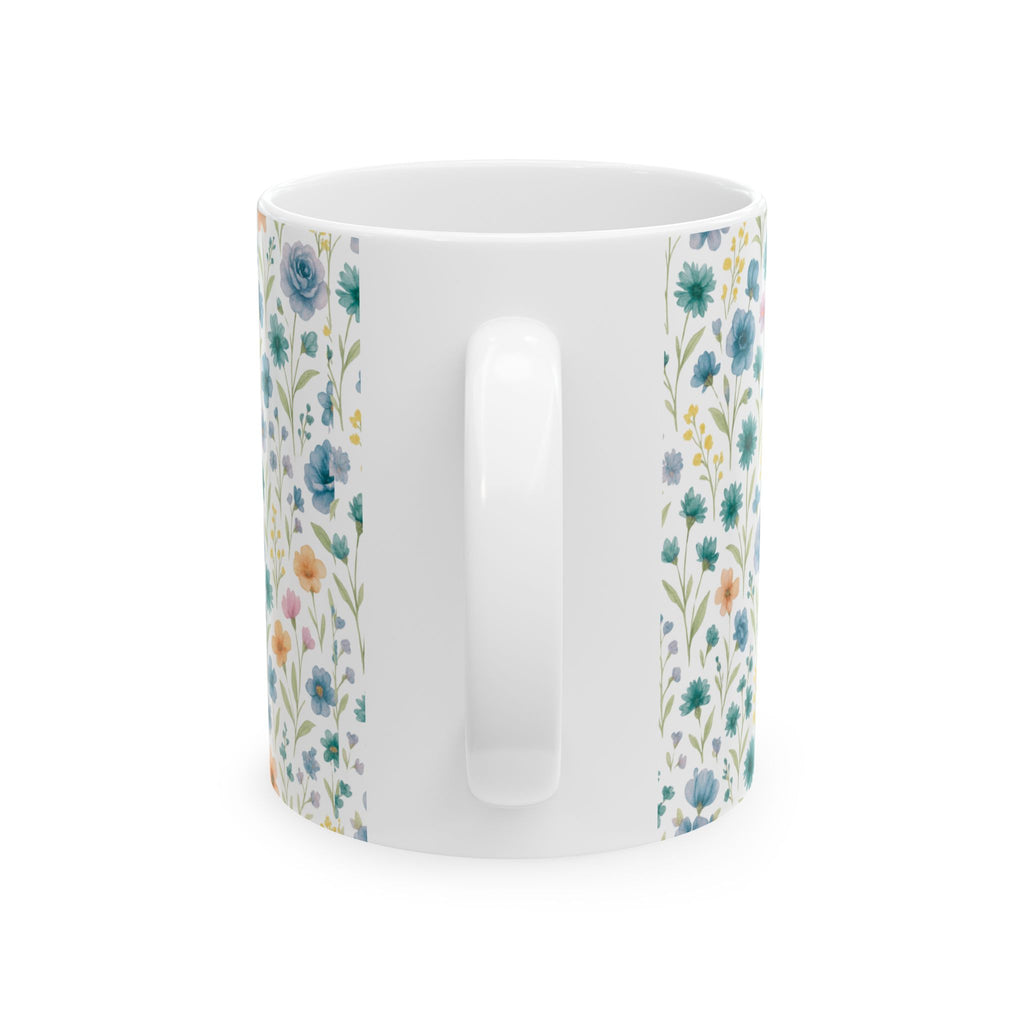 Floral Watercolor Mug – Blue & Pastel Wildflower Ceramic Coffee Cup (11oz/15oz)