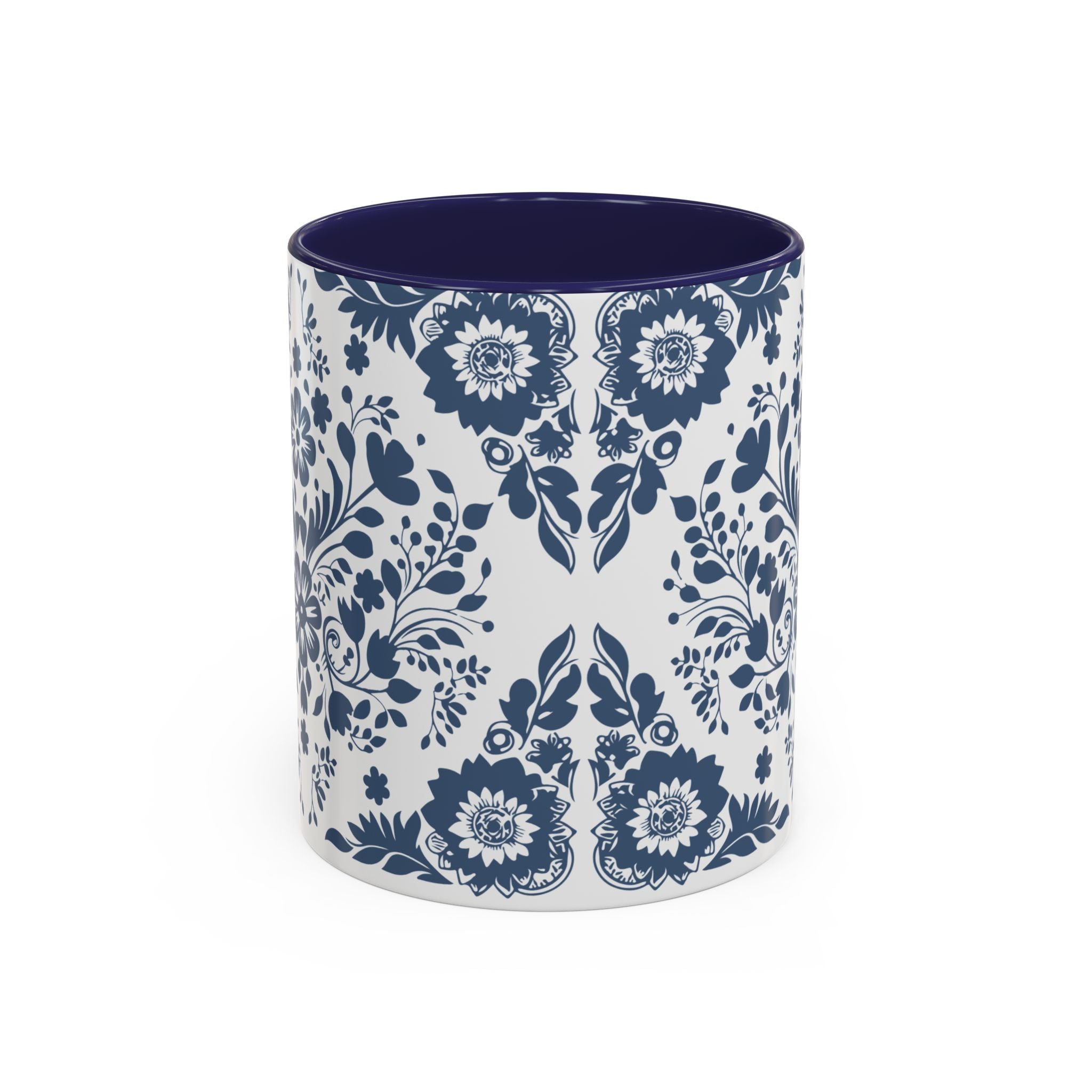 Blue Floral Accent Coffee Mug - Navy Vintage Delft Pattern (11/15oz)