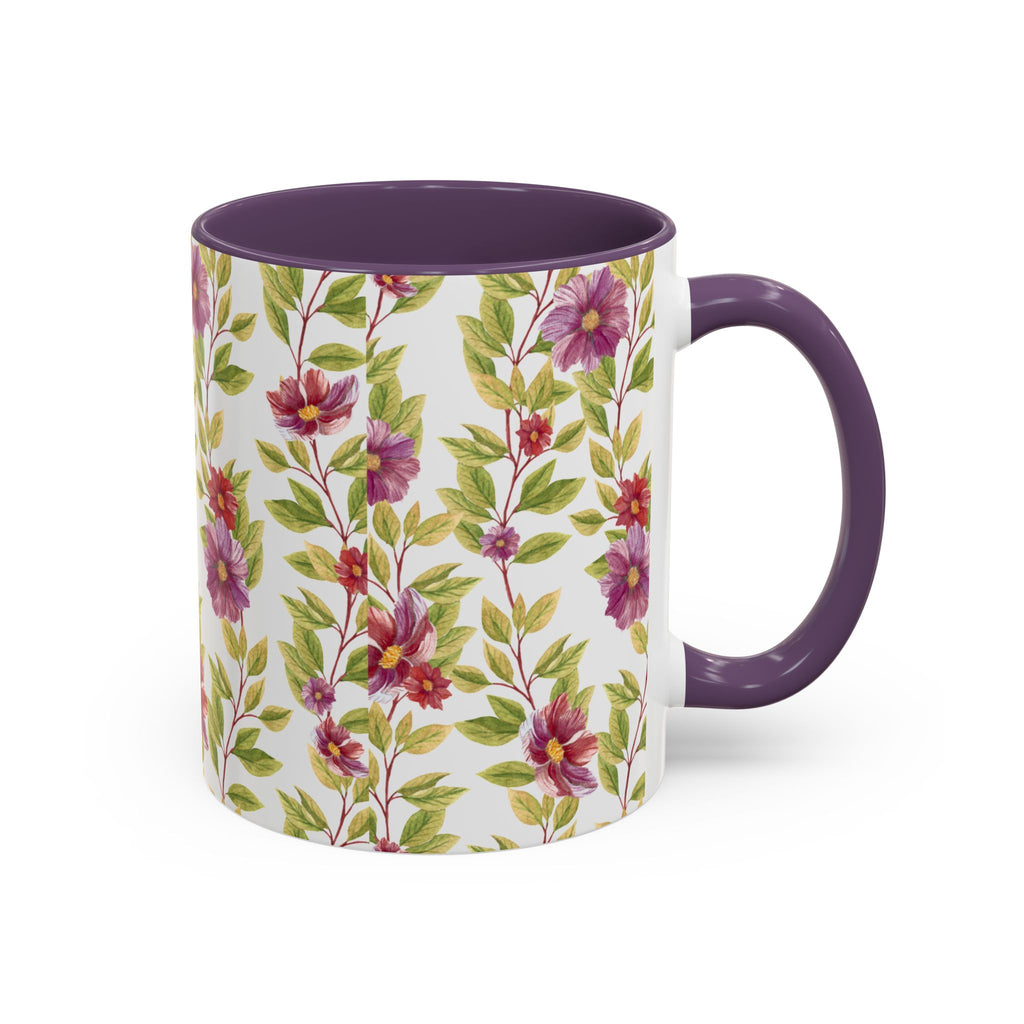 Floral Vine Accent Coffee Mug — Purple Watercolor Blossoms (11/15oz)