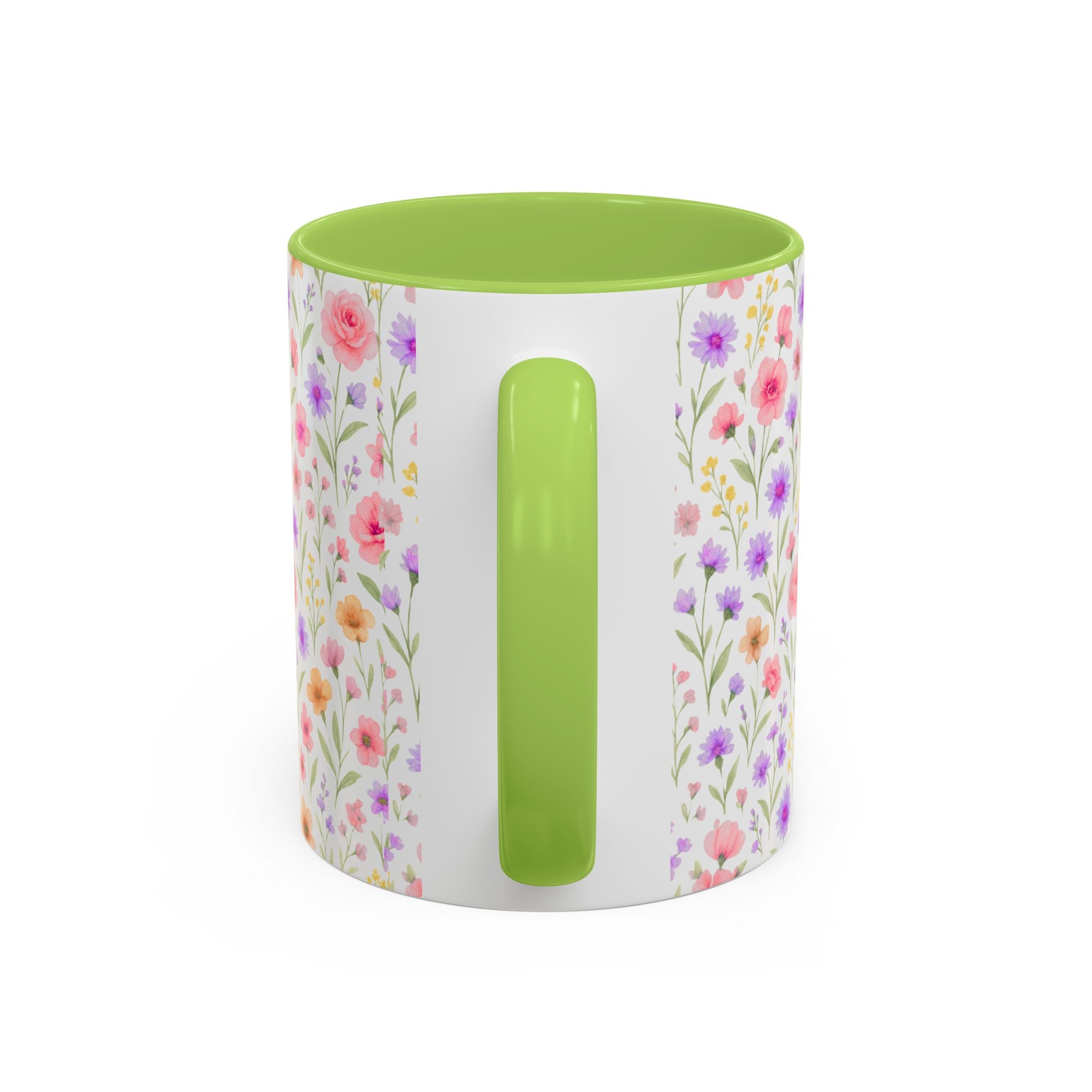 Floral Watercolor Accent Coffee Mug — Pastel Wildflower Pattern (11/15 oz)