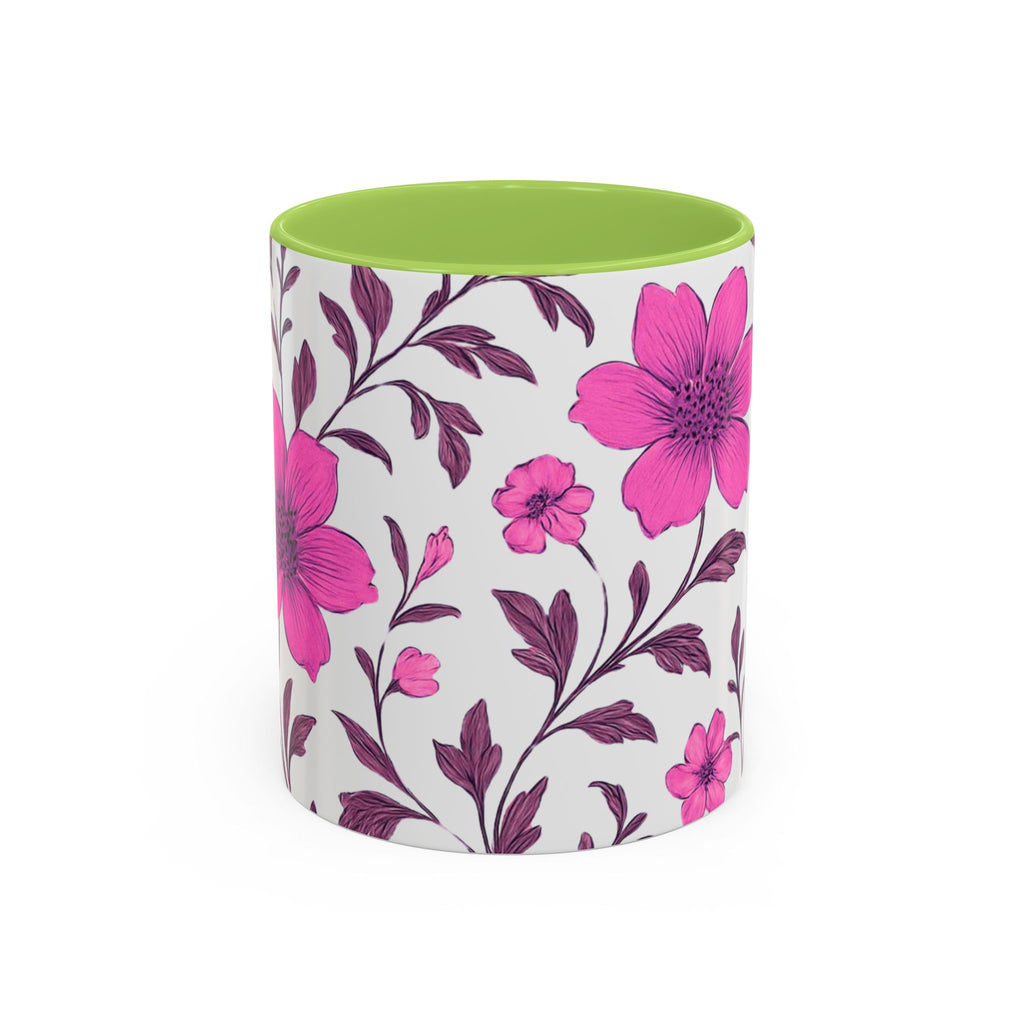 Pink Floral Accent Coffee Mug — 11/15oz