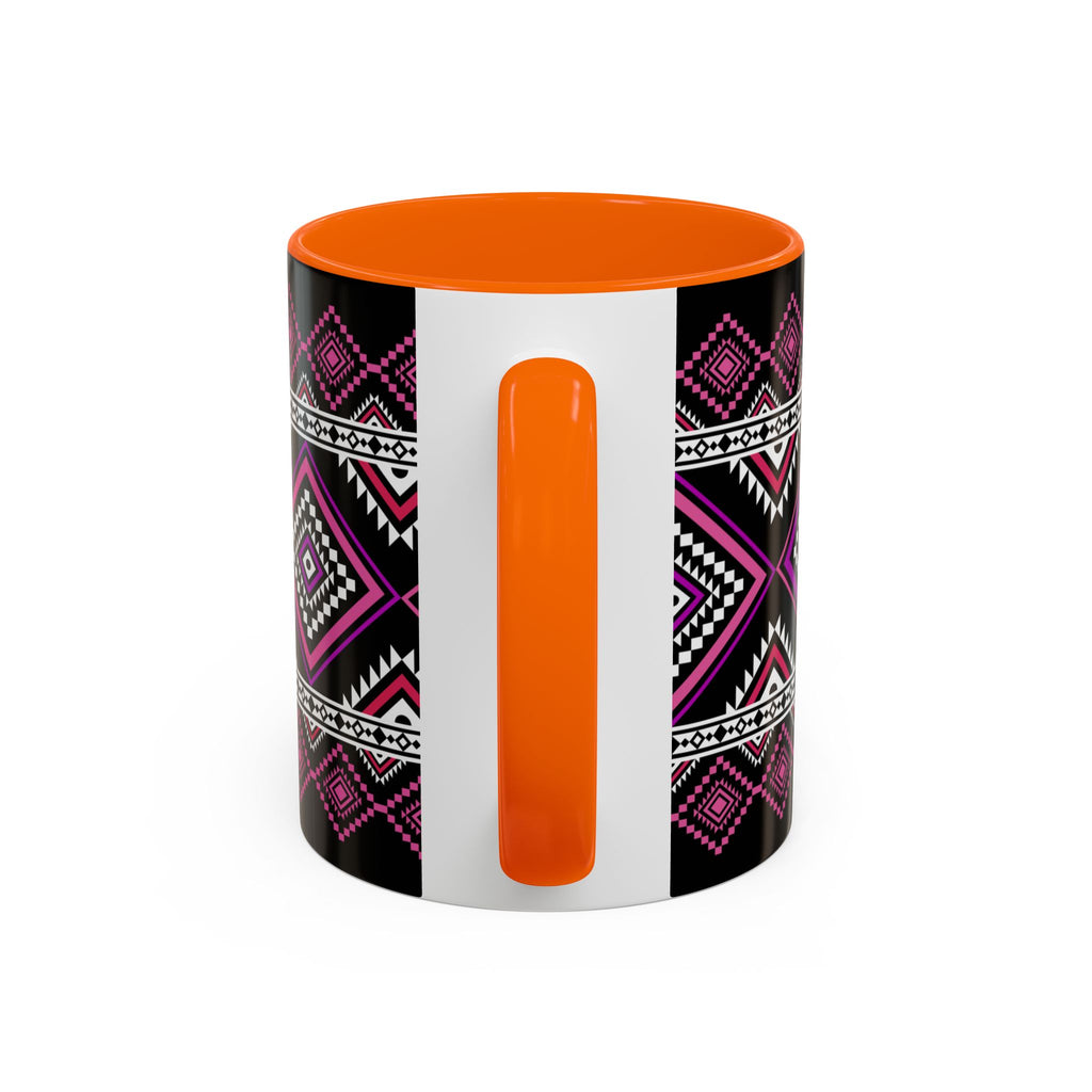 Geometric Aztec Accent Coffee Mug — Pink & Black Tribal Pattern (11/15oz)