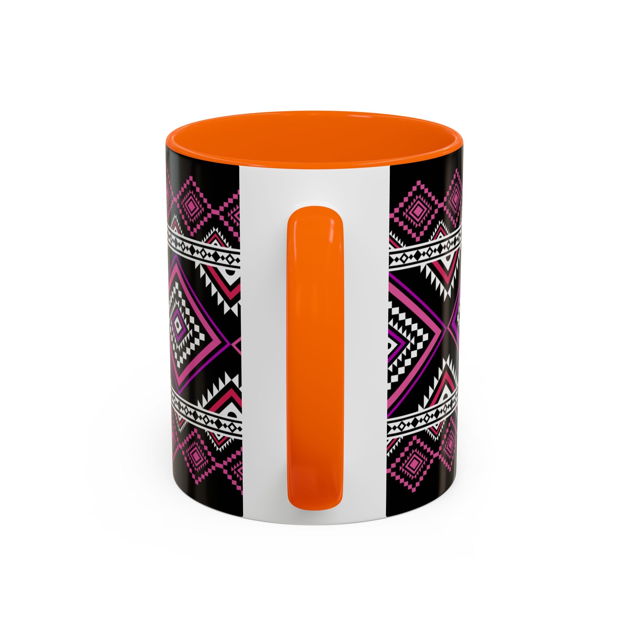 Geometric Aztec Accent Coffee Mug — Pink & Black Tribal Pattern (11/15oz)
