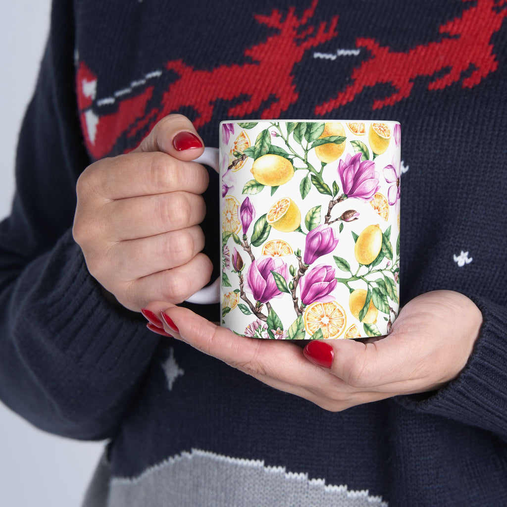 Lemon & Magnolia Floral Ceramic Mug (11oz, 15oz)