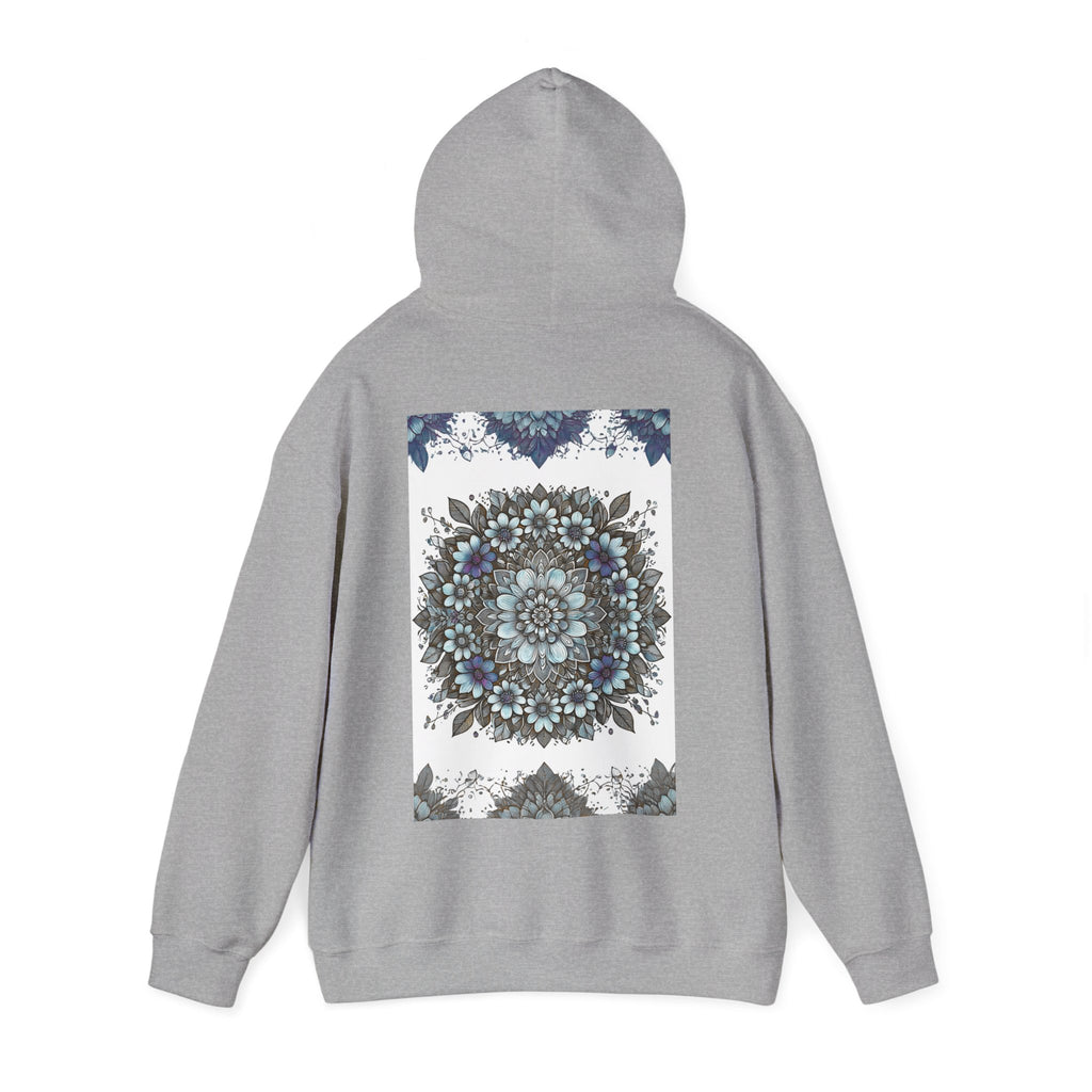 Floral Mandala Hoodie — Blue Botanical Symmetry Pullover