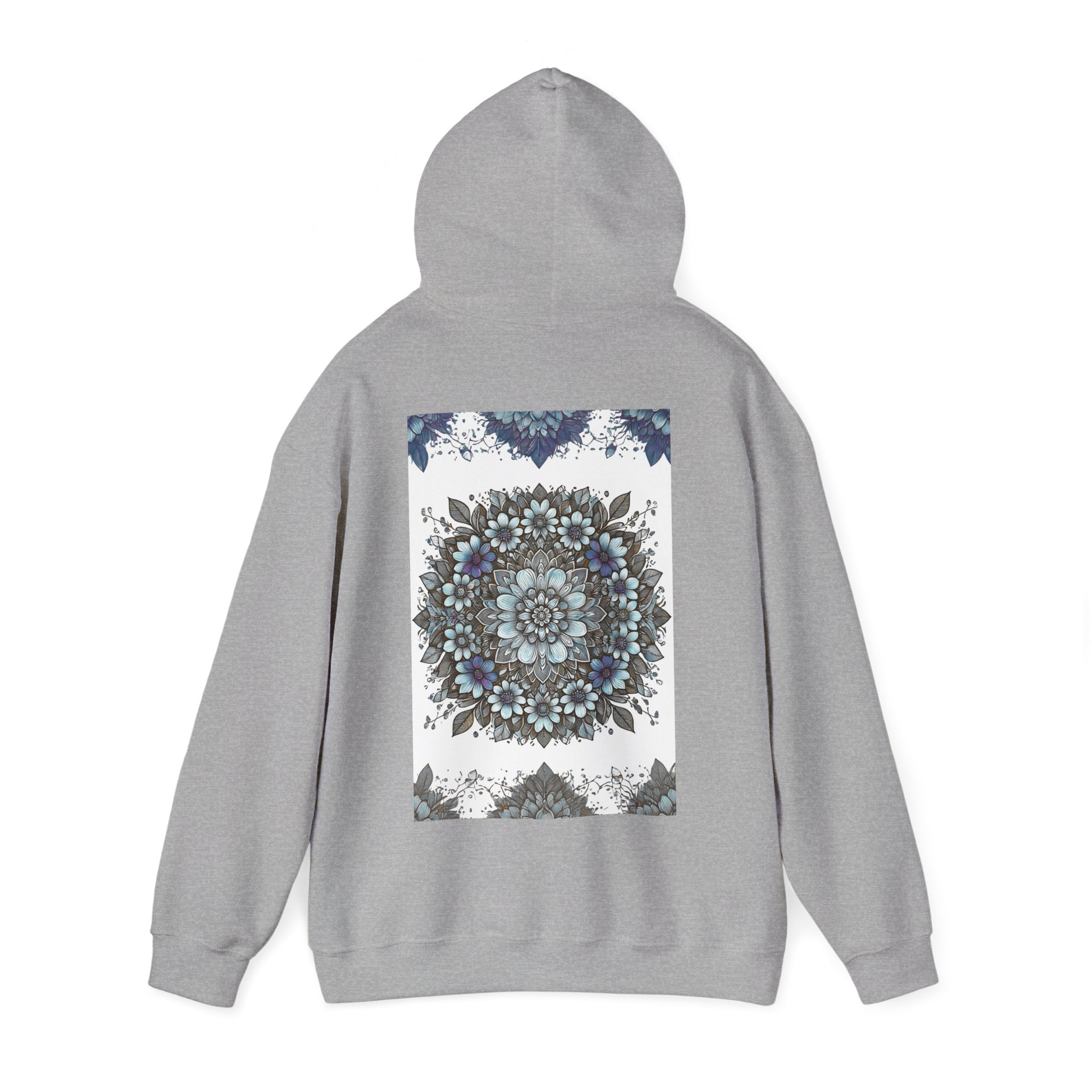 Floral Mandala Hoodie — Blue Botanical Symmetry Pullover