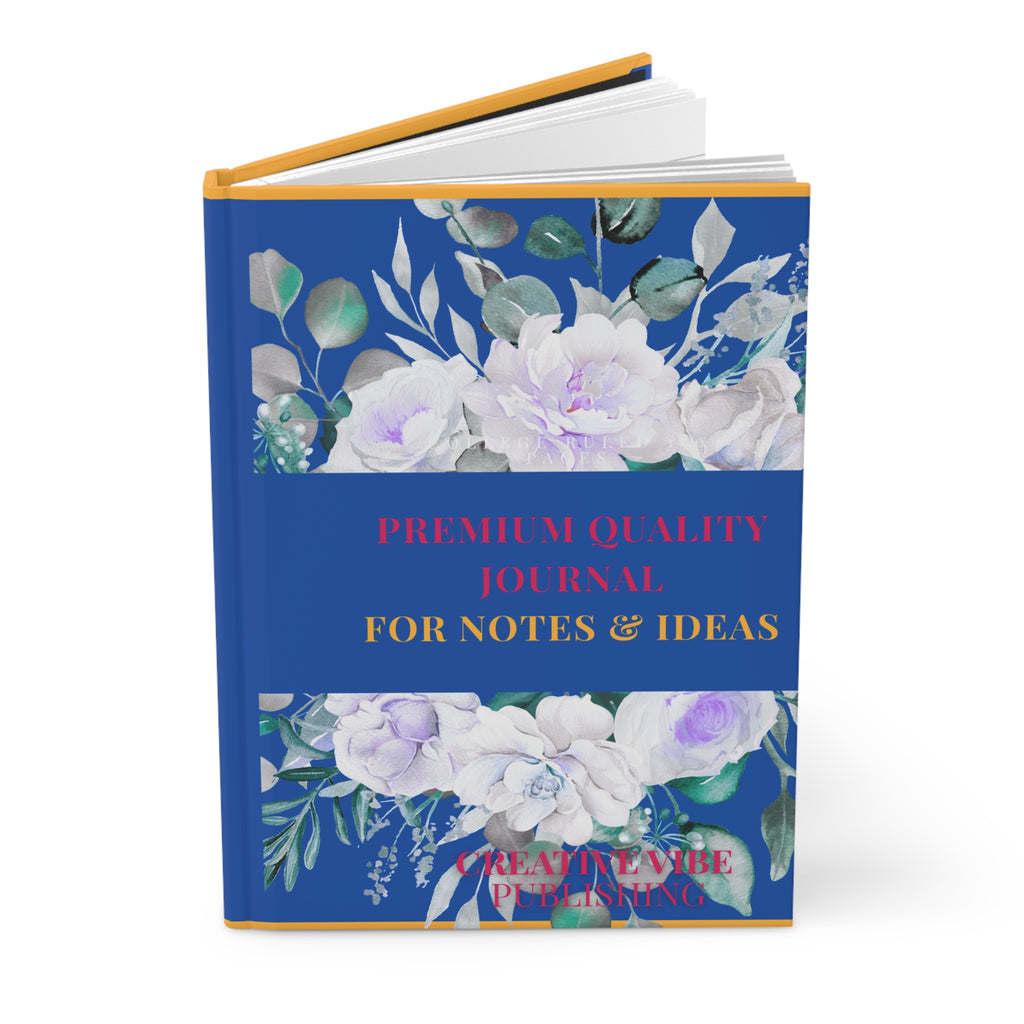 Floral Blue Hardcover Journal — "Premium Quality Journal for Notes & Ideas"