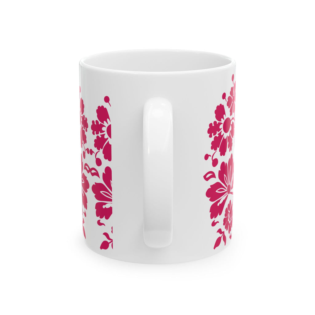 Floral Ceramic Mug – Pink Damask Pattern (11oz & 15oz)