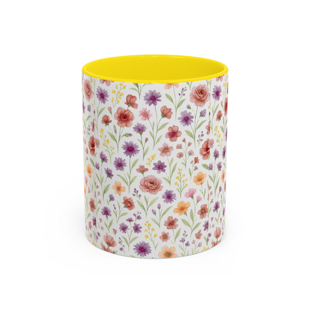 Floral Watercolor Accent Coffee Mug – Pink & Purple Wildflower Pattern (11/15oz)