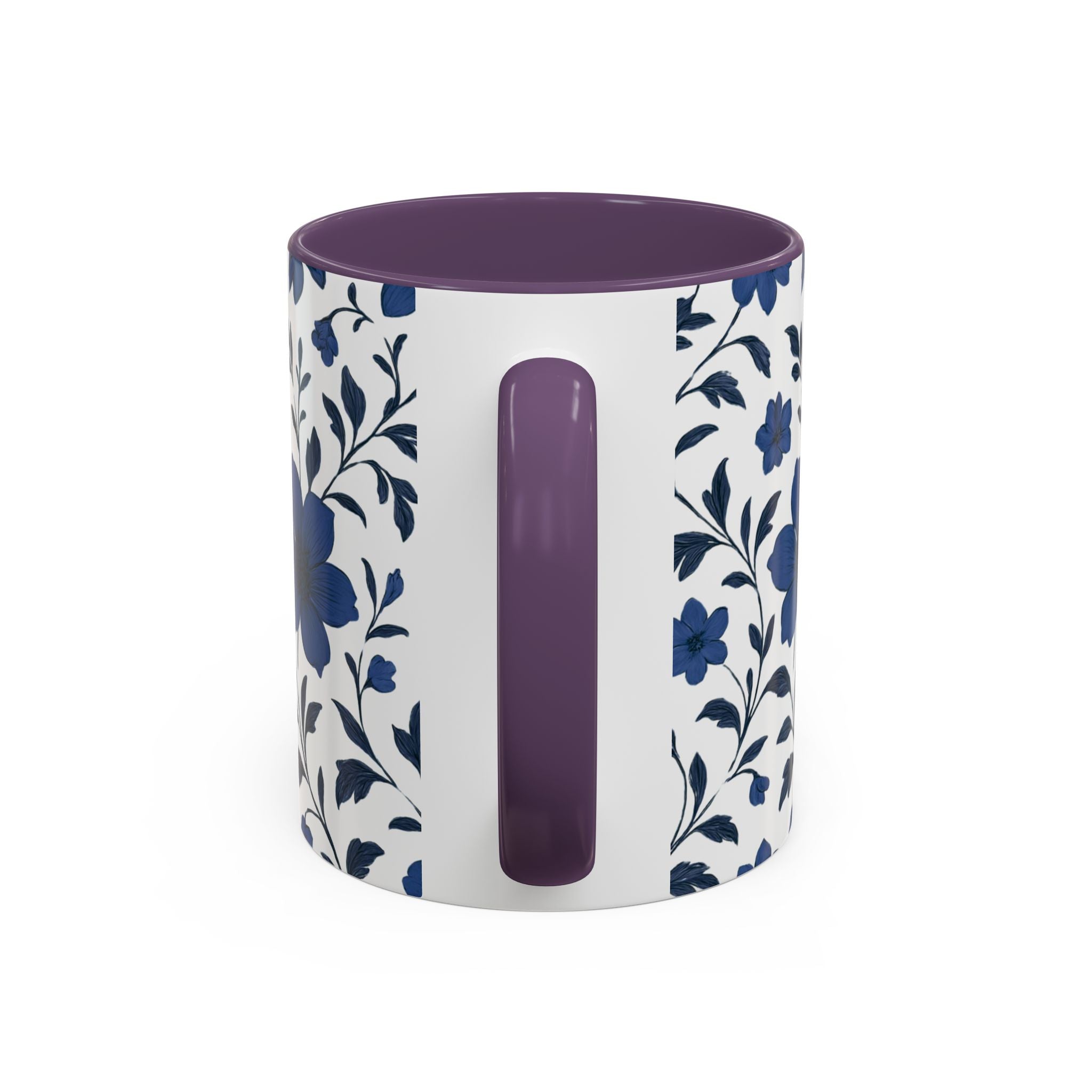 Blue Floral Accent Coffee Mug — Navy Blossom Pattern (11/15 oz)