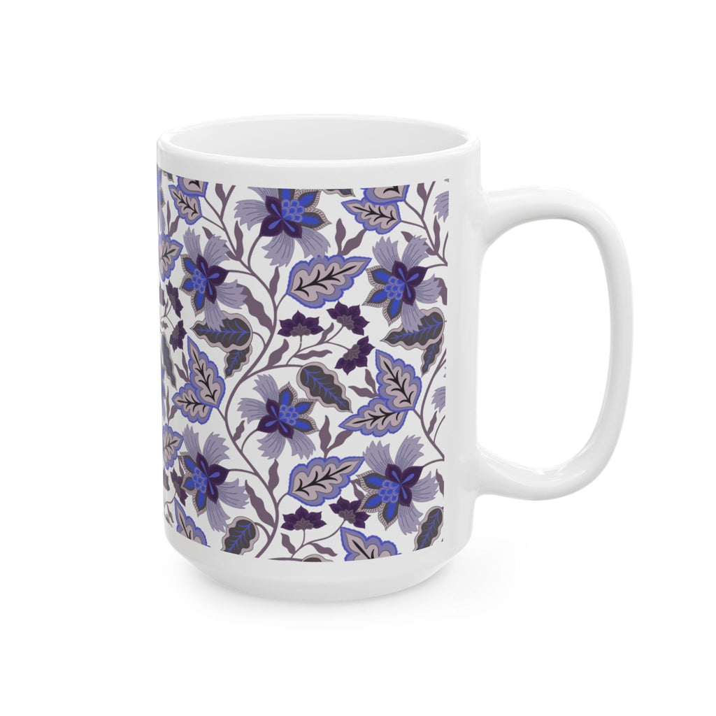 Floral Vine Ceramic Mug — Blue Vintage Pattern (11oz & 15oz)