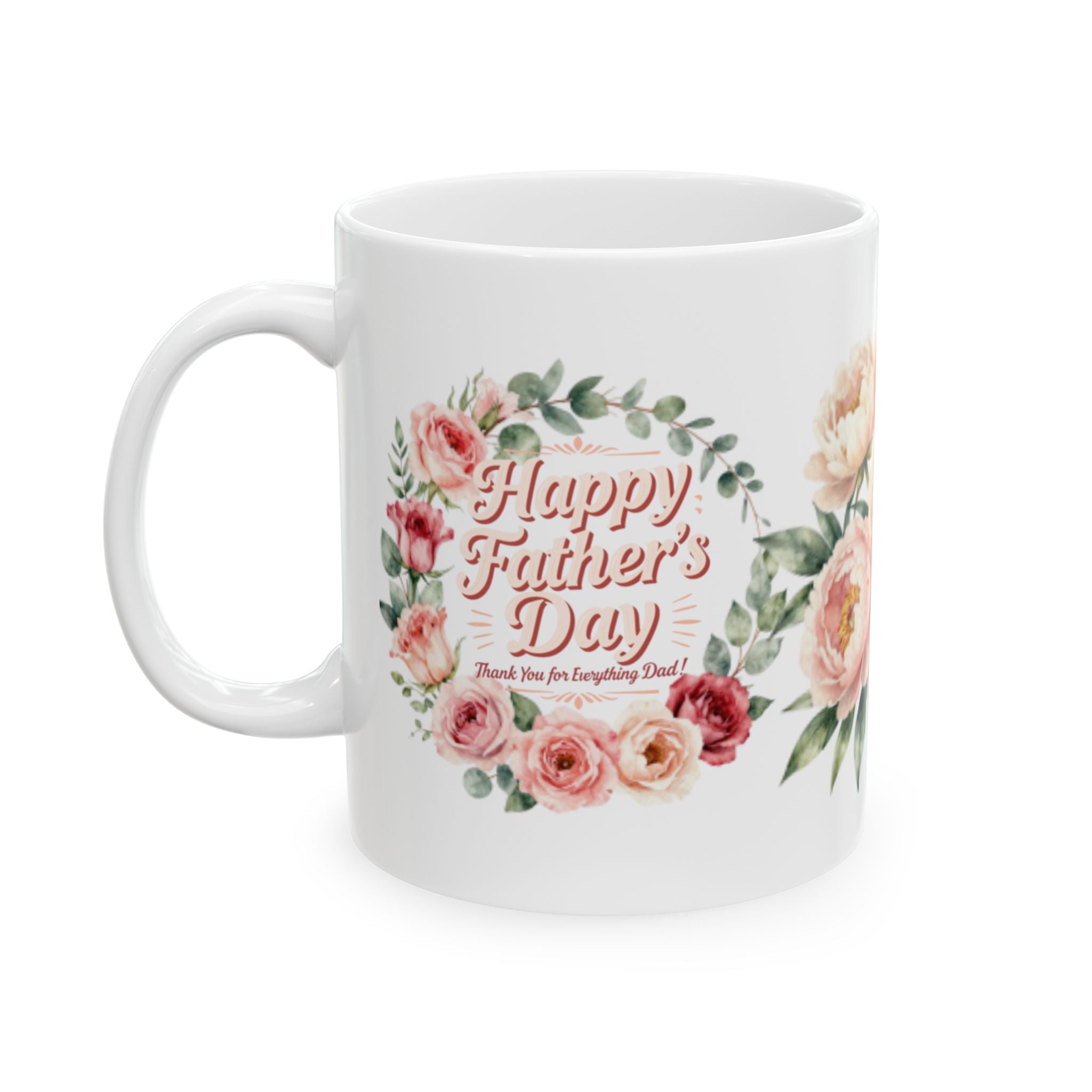 Floral Peony Ceramic Mug (11oz & 15oz) — Vintage Pink Rose Coffee Cup