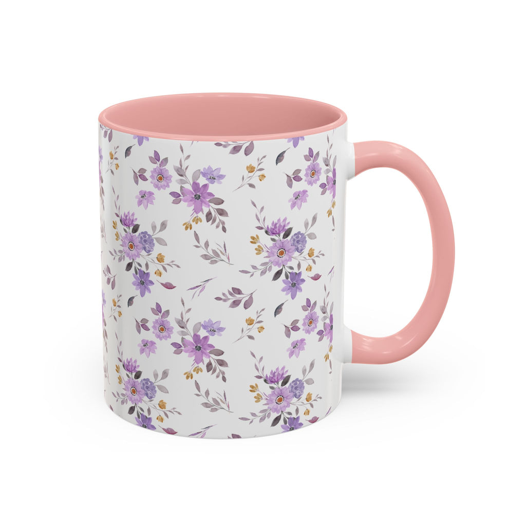 Floral Lavender Accent Coffee Mug — Purple Vintage Rose Pattern (11/15oz)