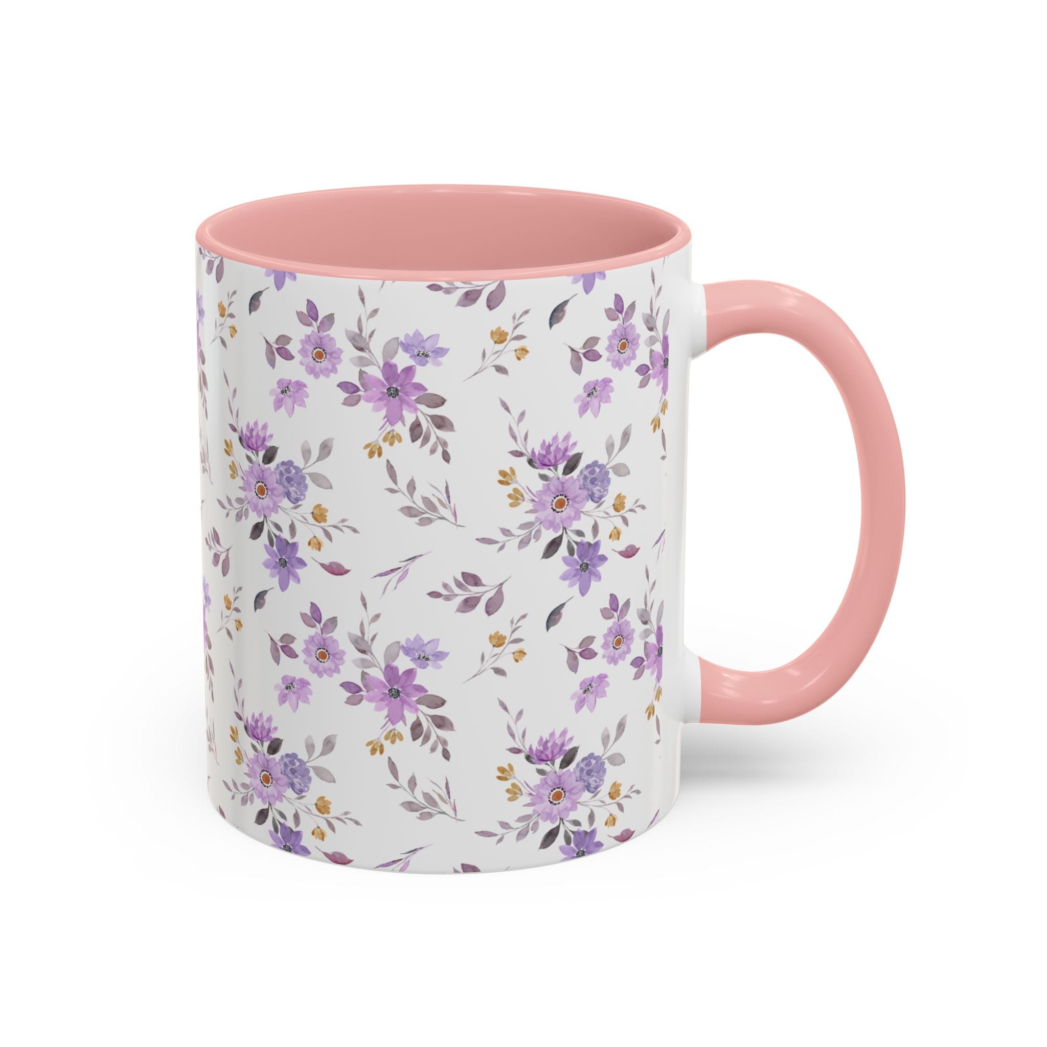 Floral Lavender Accent Coffee Mug — Purple Vintage Rose Pattern (11/15oz)