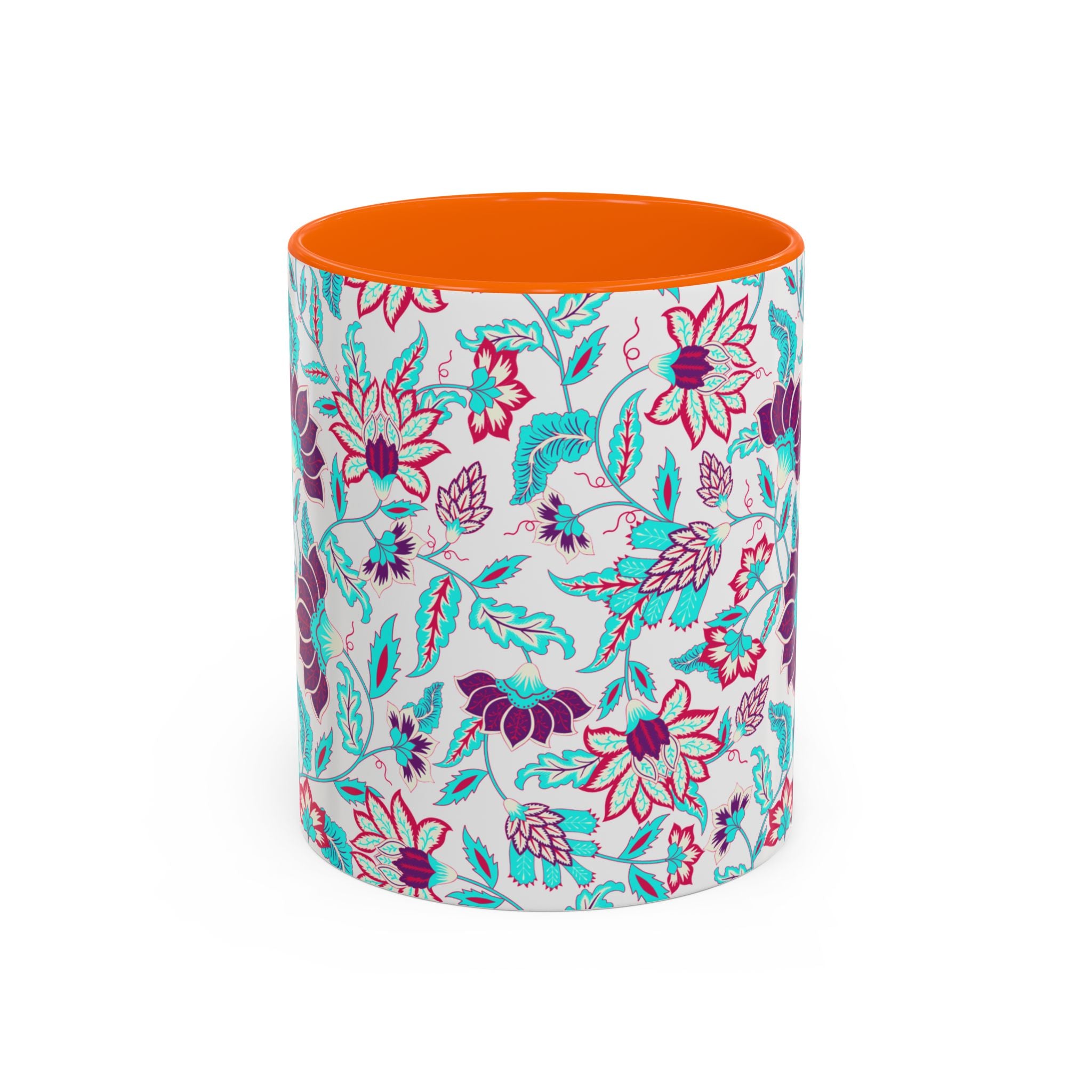 Floral Accent Coffee Mug – Teal & Magenta Patterned Ceramic Mug (11/15oz)