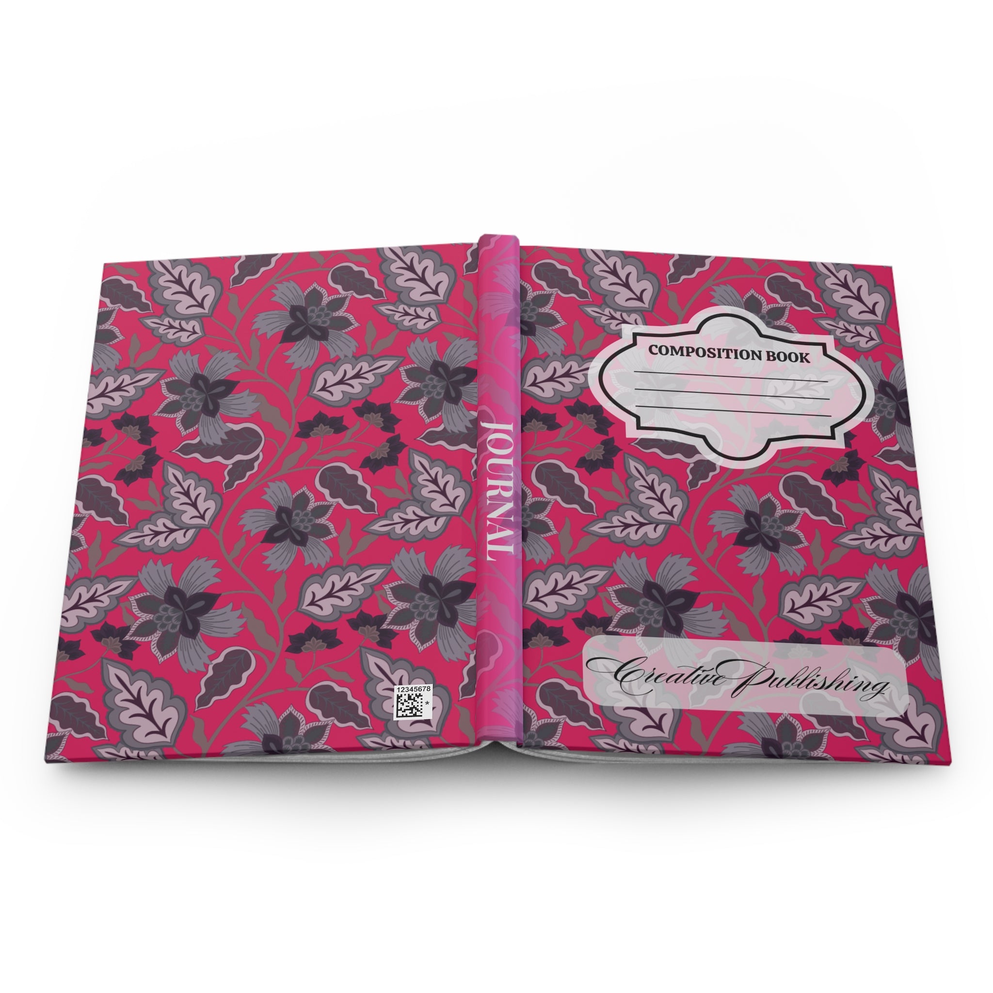 Floral Composition Hardcover Journal — Pink Vintage Notebook with 'Composition Book' Label