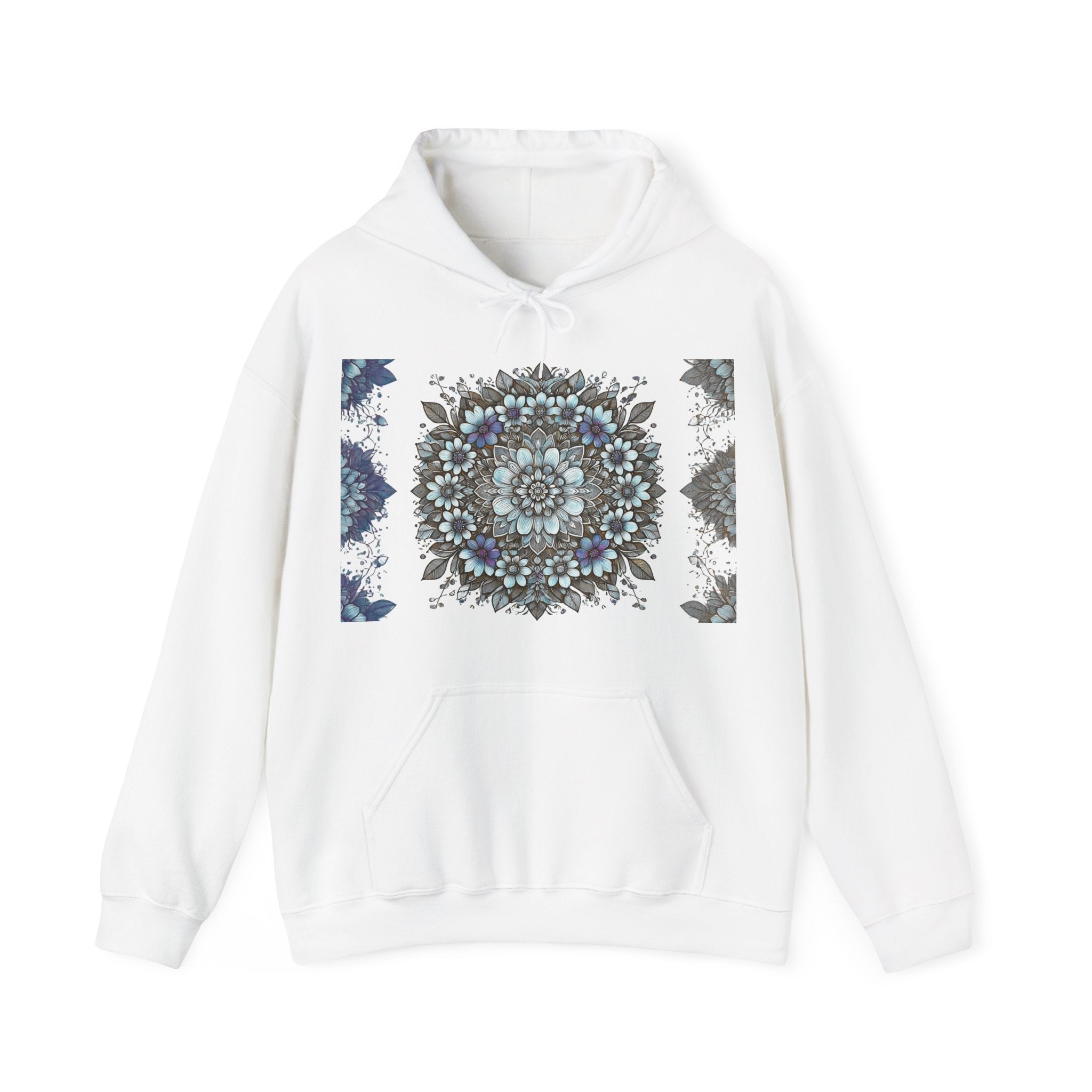 Floral Mandala Hoodie — Blue Botanical Symmetry Pullover