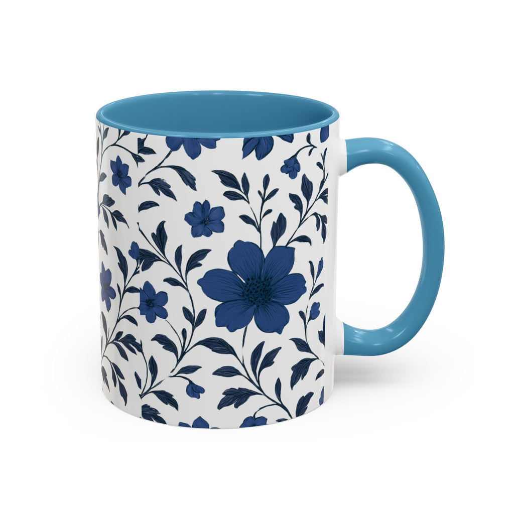 Blue Floral Accent Coffee Mug — Navy Blossom Pattern (11/15 oz)