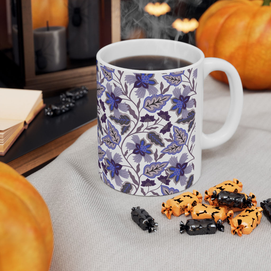 Blue Floral Ceramic Mug – Vintage Botanical Pattern (11oz & 15oz)