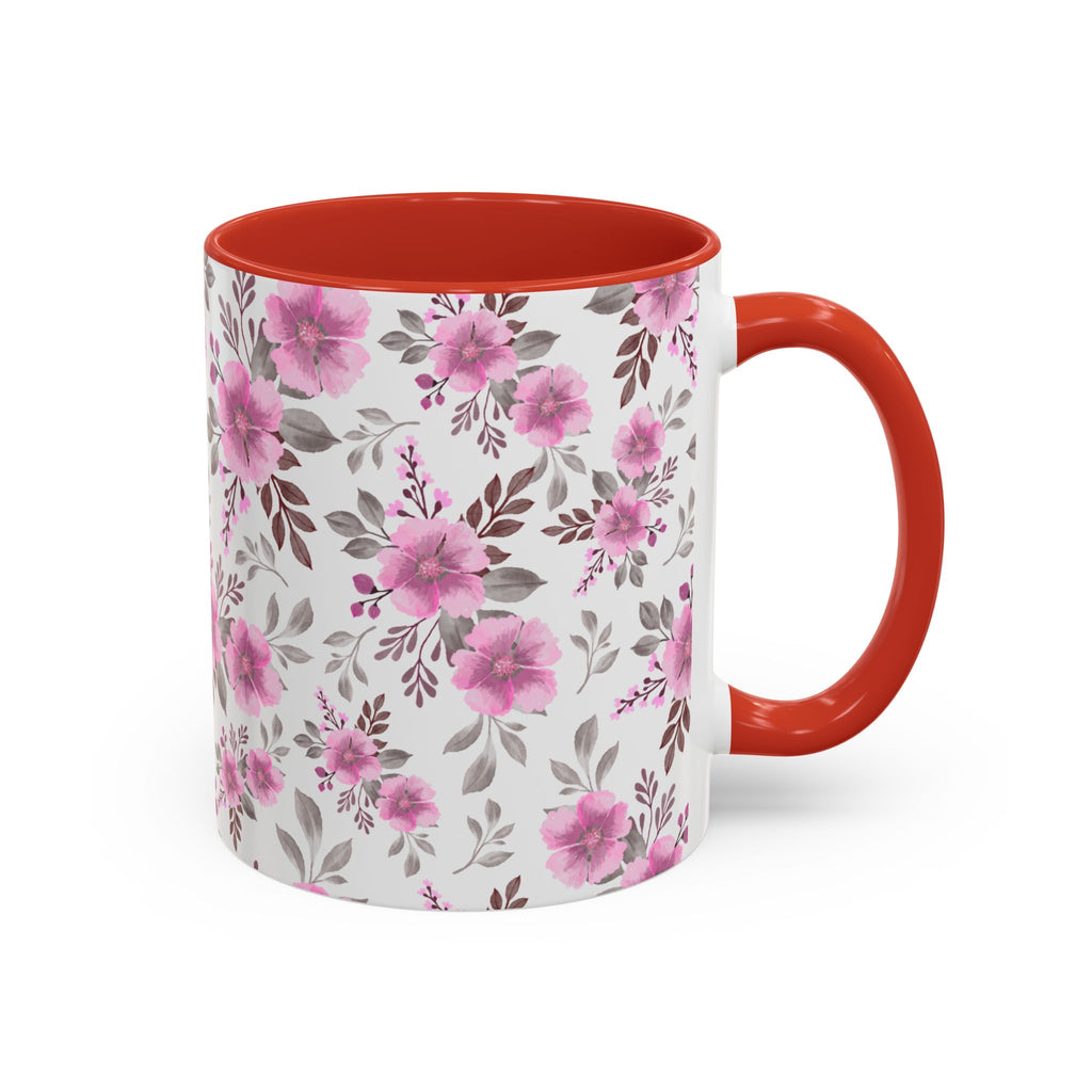 Pink Floral Accent Coffee Mug — Ceramic Rose Pattern 11/15oz