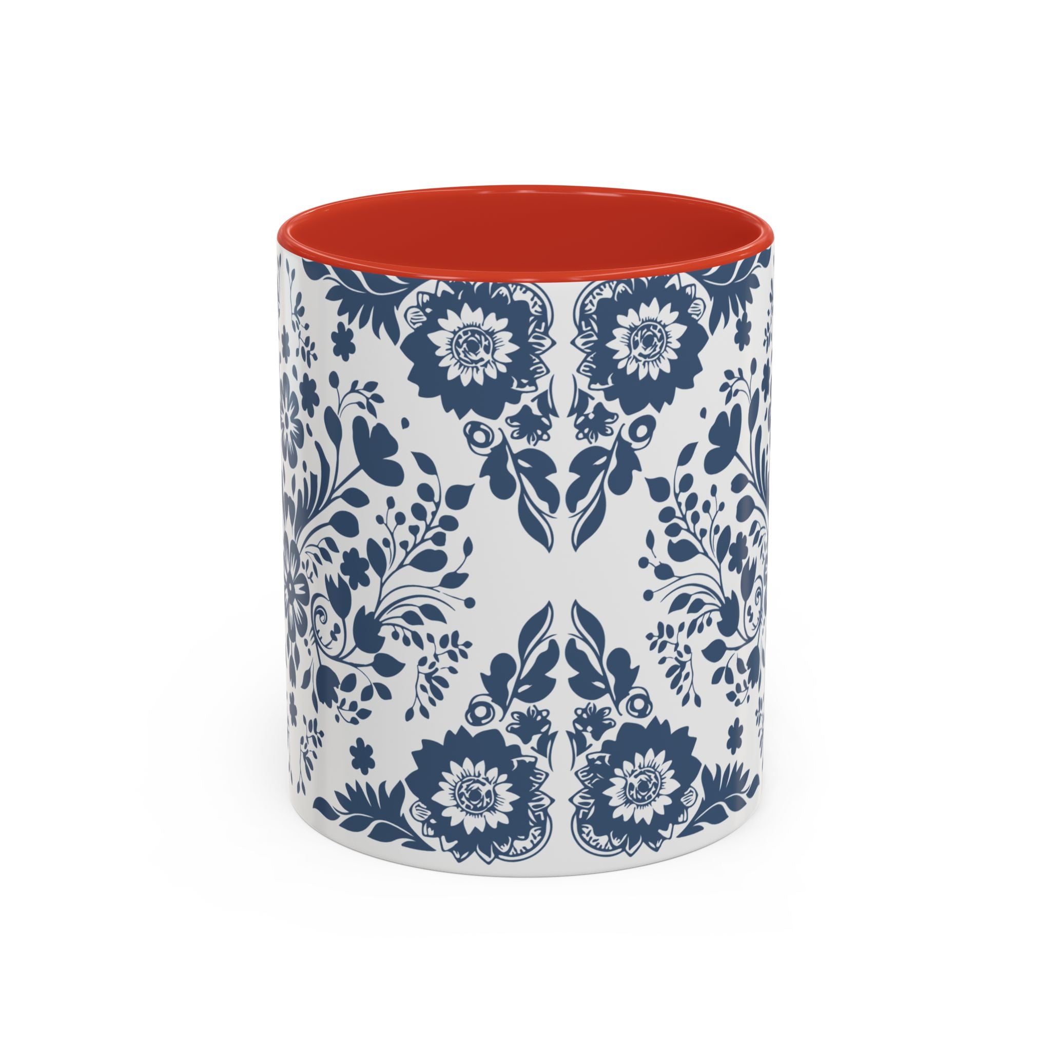 Blue Floral Accent Coffee Mug - Navy Vintage Delft Pattern (11/15oz)