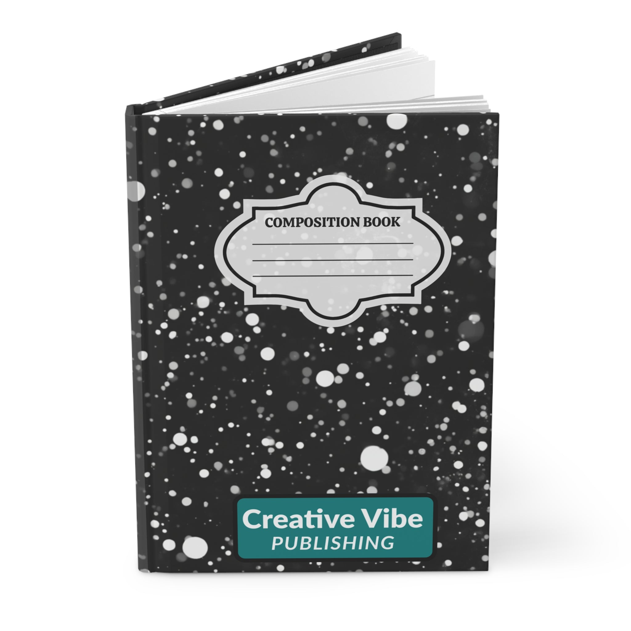 Composition Book Hardcover Journal — Black Speckled Pattern, Lined Notebook for School & Writing