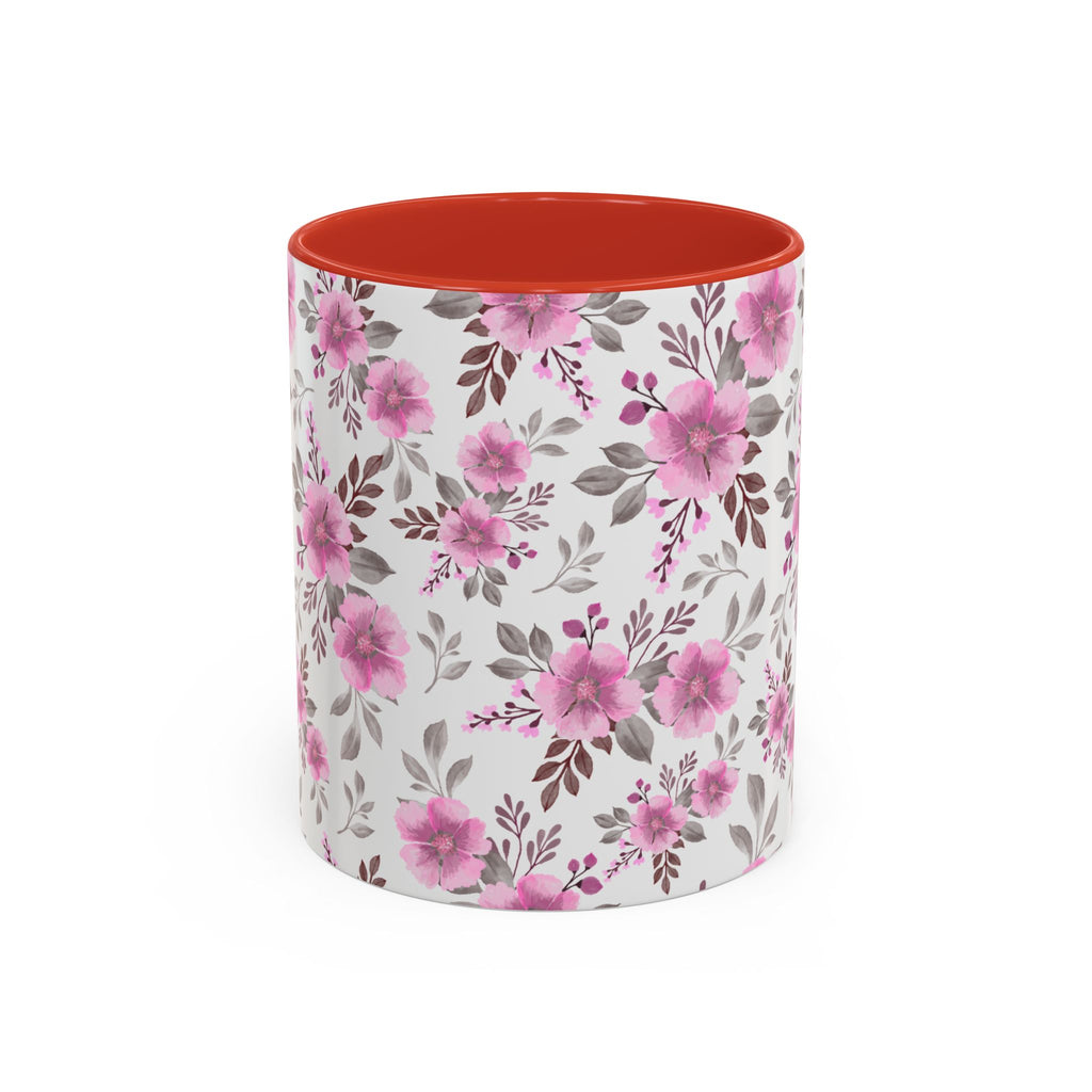 Pink Floral Accent Coffee Mug — Ceramic Rose Pattern 11/15oz