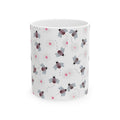 Bee Pattern Ceramic Mug — Cute Striped Bees & Pink Flower Dots, 11oz/15oz