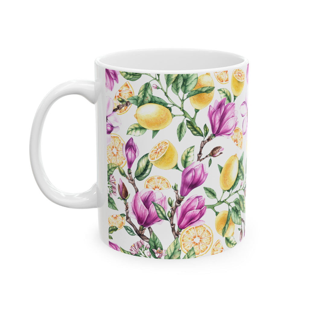 Lemon & Magnolia Floral Ceramic Mug (11oz, 15oz)