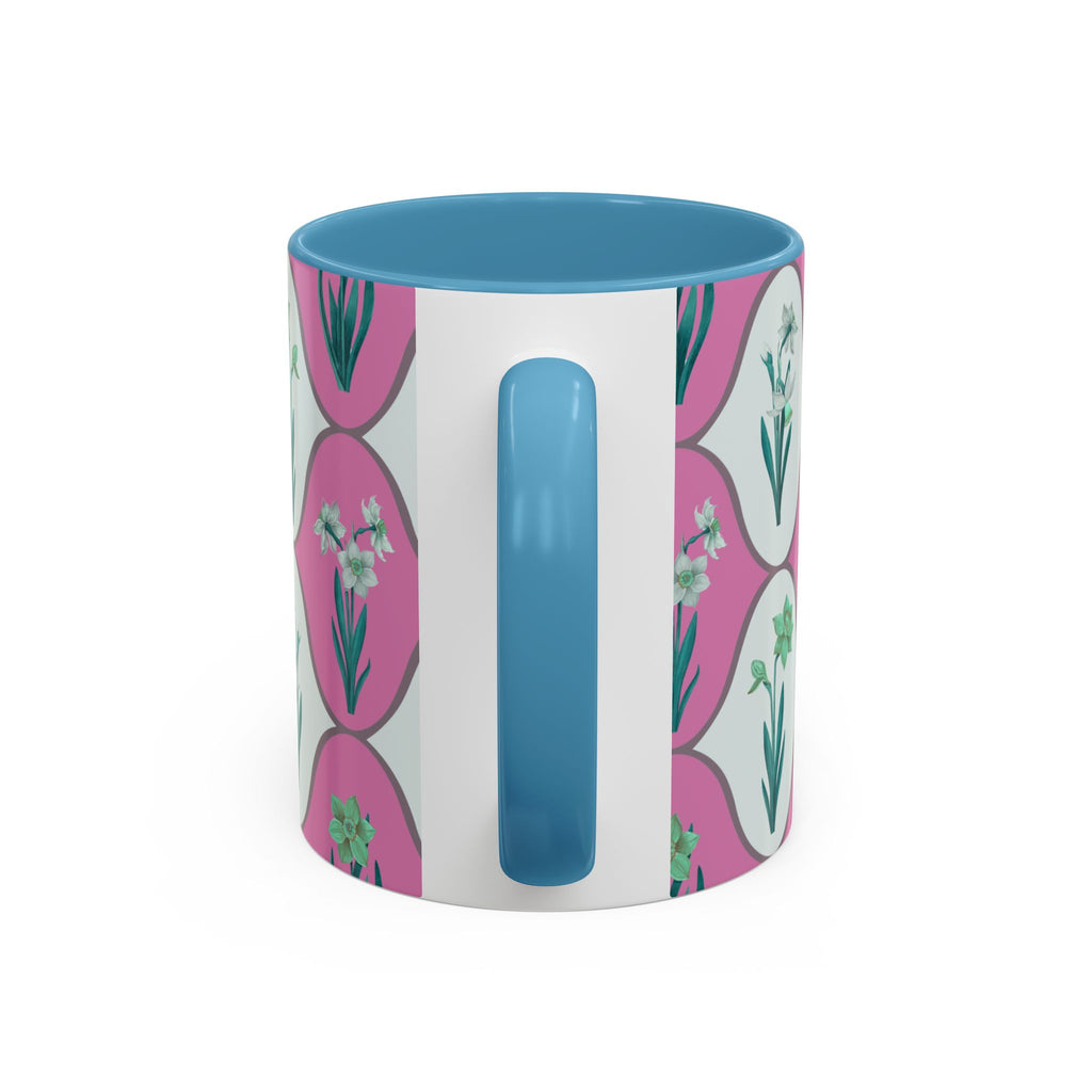 Floral Wave Accent Coffee Mug – Pink Retro Daffodil Pattern (11/15oz)