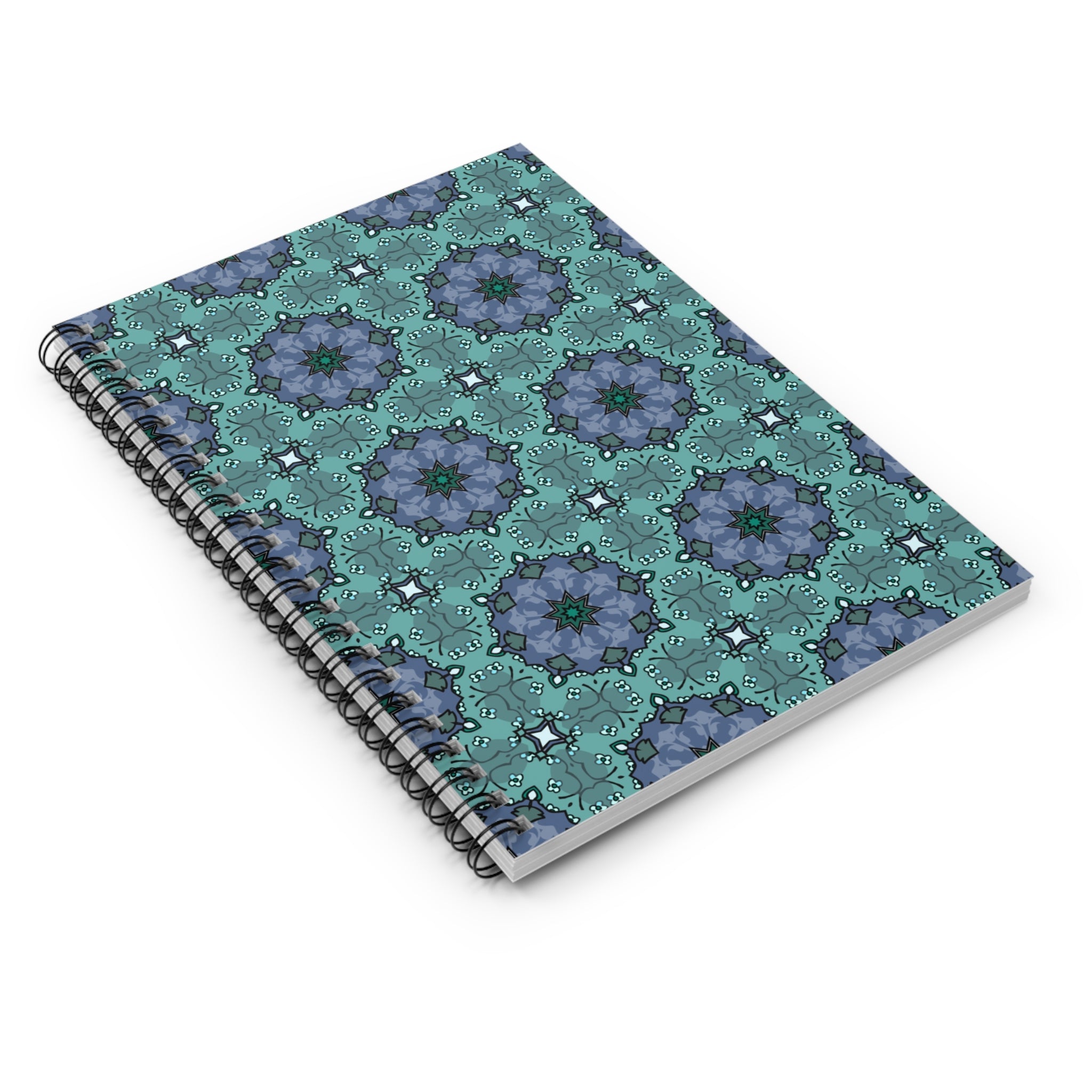 Teal Floral Kaleidoscope Spiral Notebook — Ruled Journal for Notes & Planning
