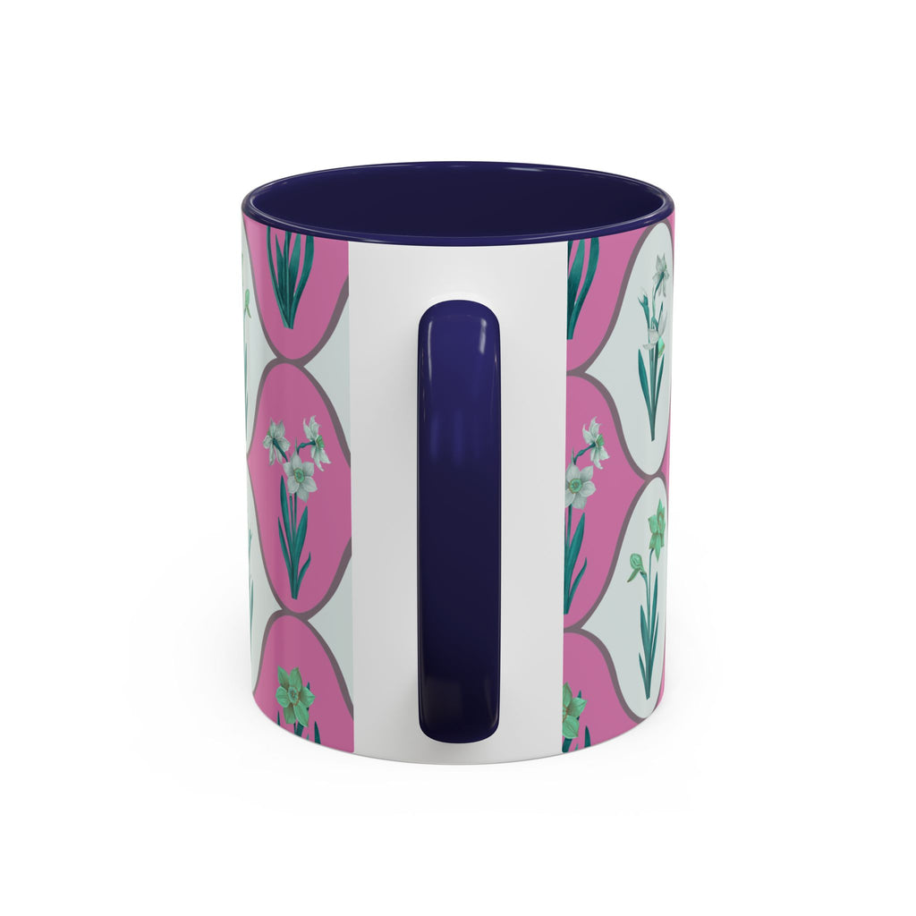 Floral Wave Accent Coffee Mug – Pink Retro Daffodil Pattern (11/15oz)